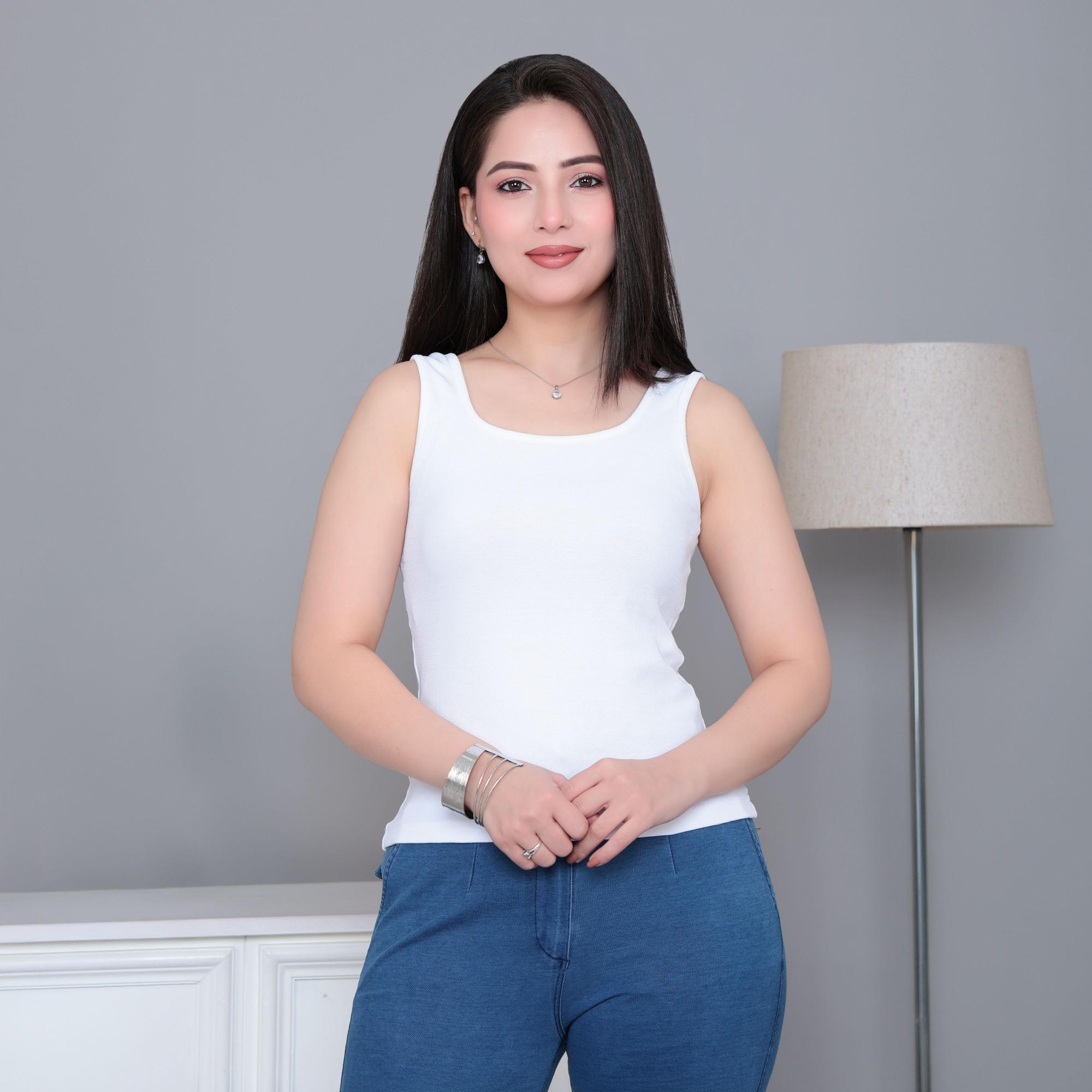 White square neck tank top [ 280 GSM non transparent fabric ]