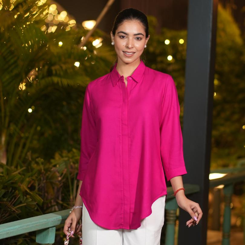 Magenta long hemline shirt [ 100% Rayon, Liva Certified ]