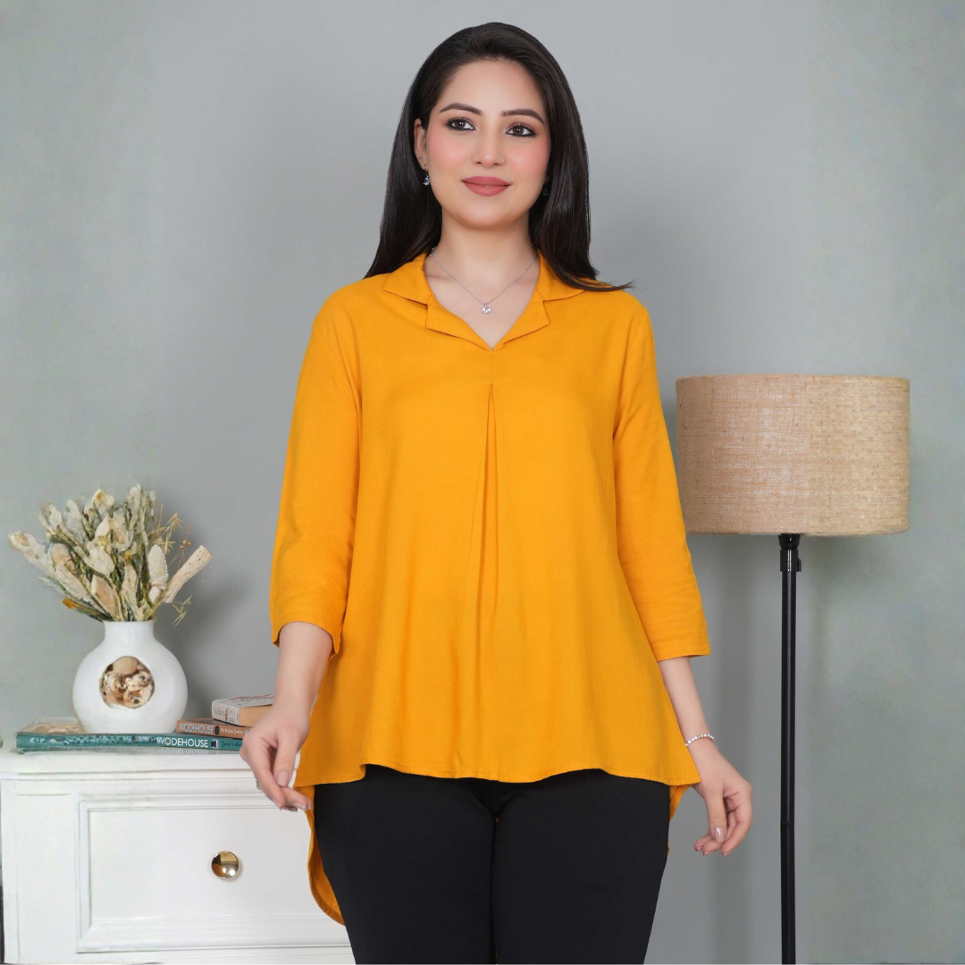 Mustard rayon collar top [ Premium 100% Rayon, Liva Certified ]