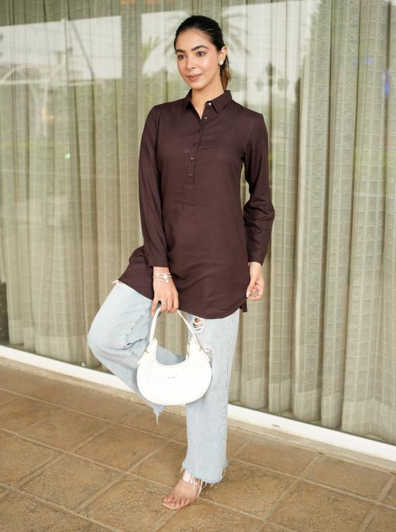 Dark chocolate longline shirt [ 100% Rayon, Liva Certified ]