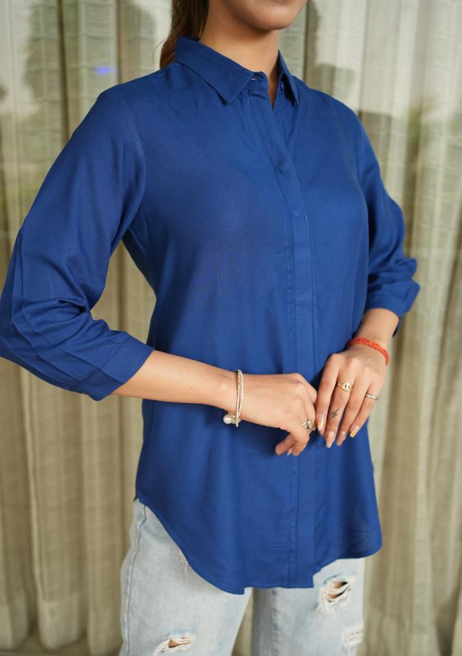 Royal blue long hemline shirt [ 100% Rayon, Liva Certified ]