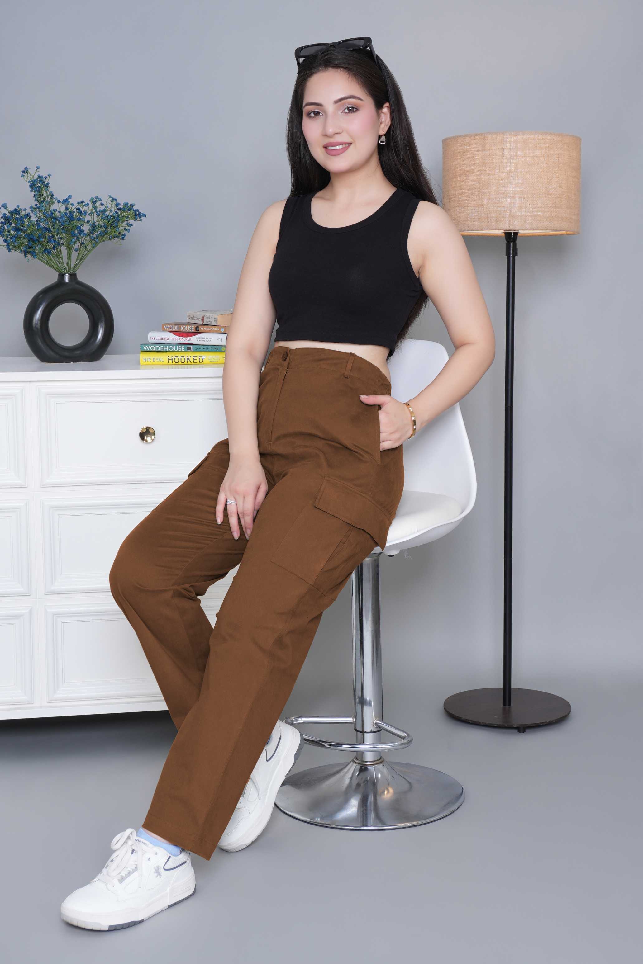 Olive stretchable biowash USA HQ cotton travel cargo pant with superior elastic belt.