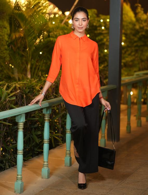 Spicy orange long hemline shirt [ 100% Rayon, Liva Certified ]