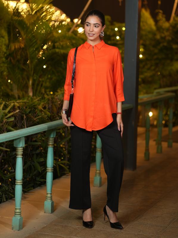 Spicy orange long hemline shirt [ 100% Rayon, Liva Certified ]