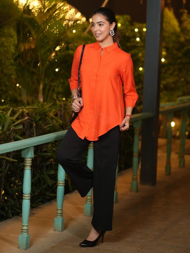 Spicy orange long hemline shirt [ 100% Rayon, Liva Certified ]