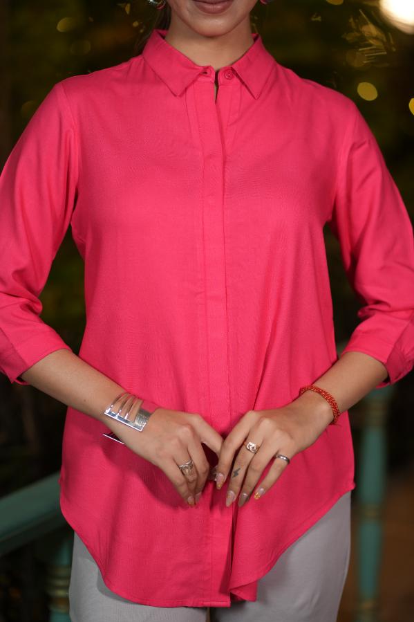 Tea berry long hemline shirt [ 100% Rayon, Liva Certified ]