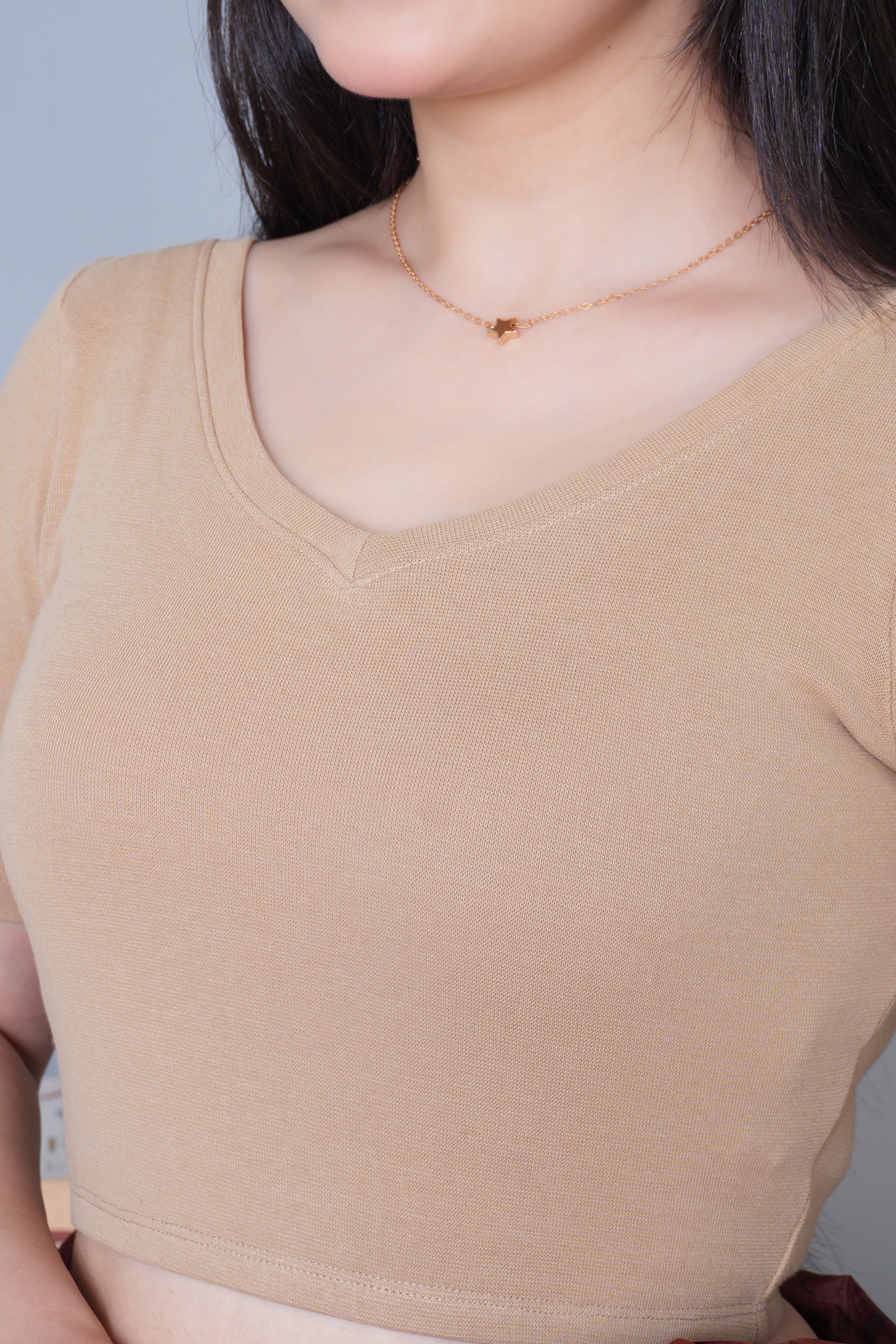 Beige Rib Blouse [ 100% USA HQ Cotton, 280 GSM non transparent fabric ]