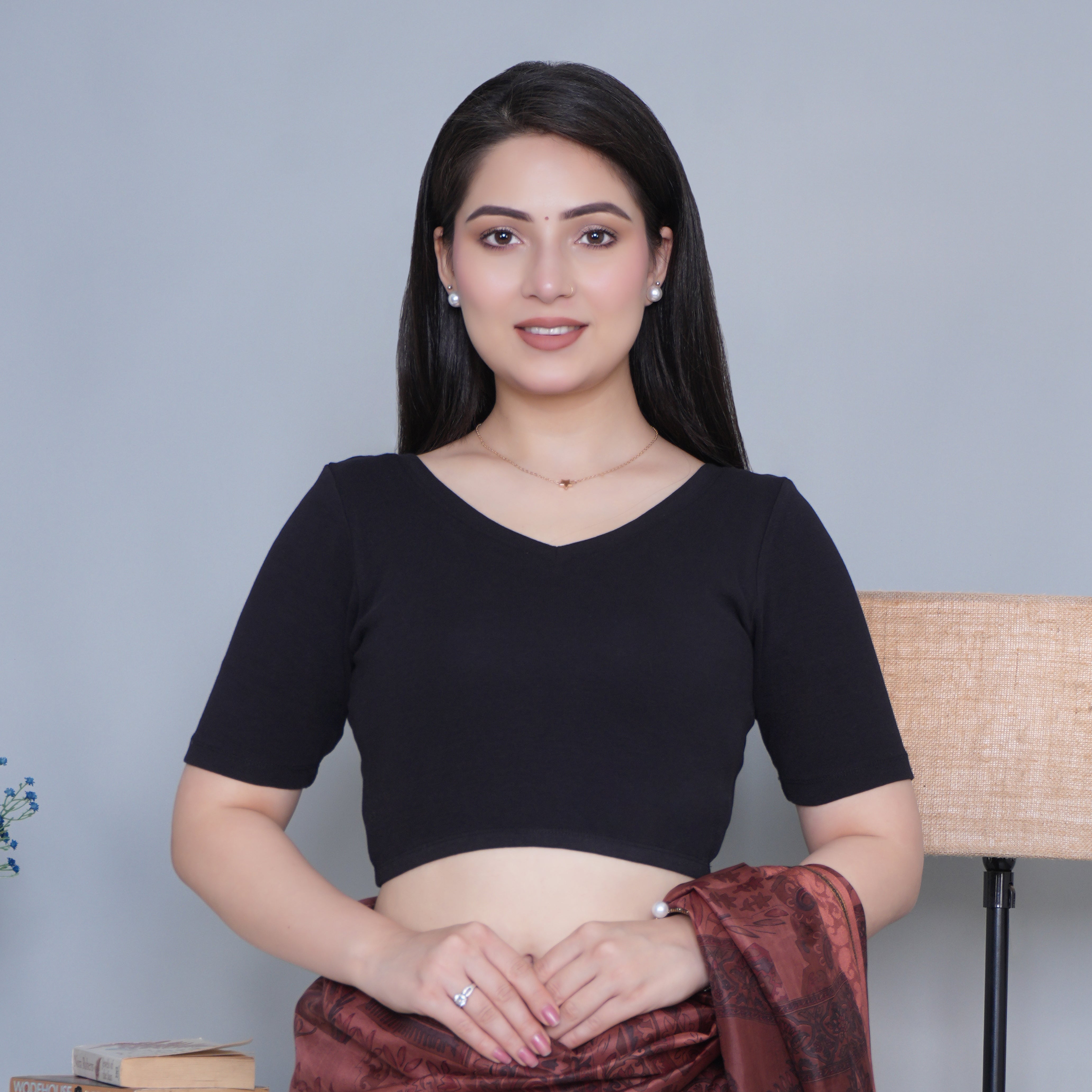 Black Rib Blouse [ 100% USA HQ Cotton, 280 GSM non transparent fabric ]