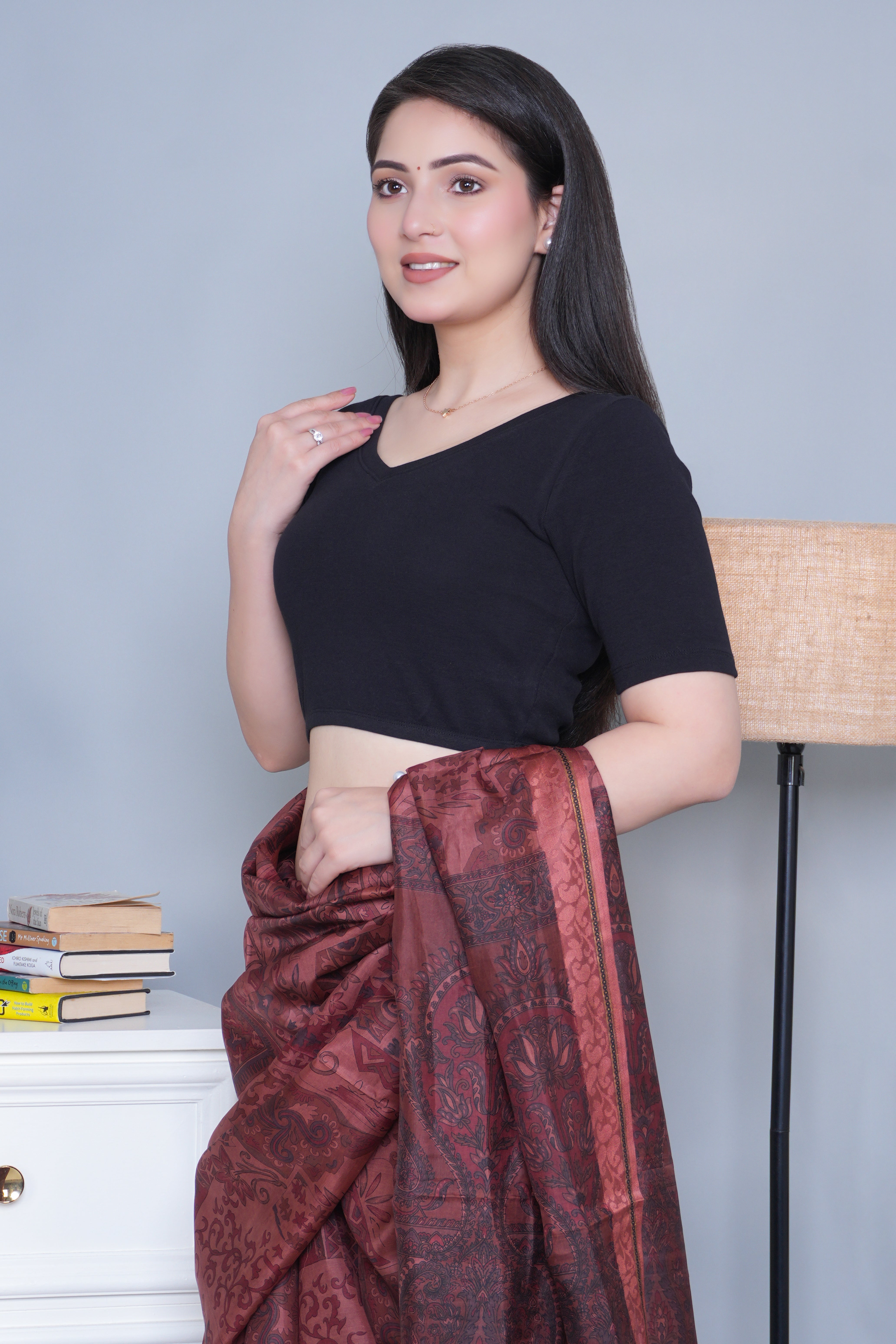 Black Rib Blouse [ 100% USA HQ Cotton, 280 GSM non transparent fabric ]