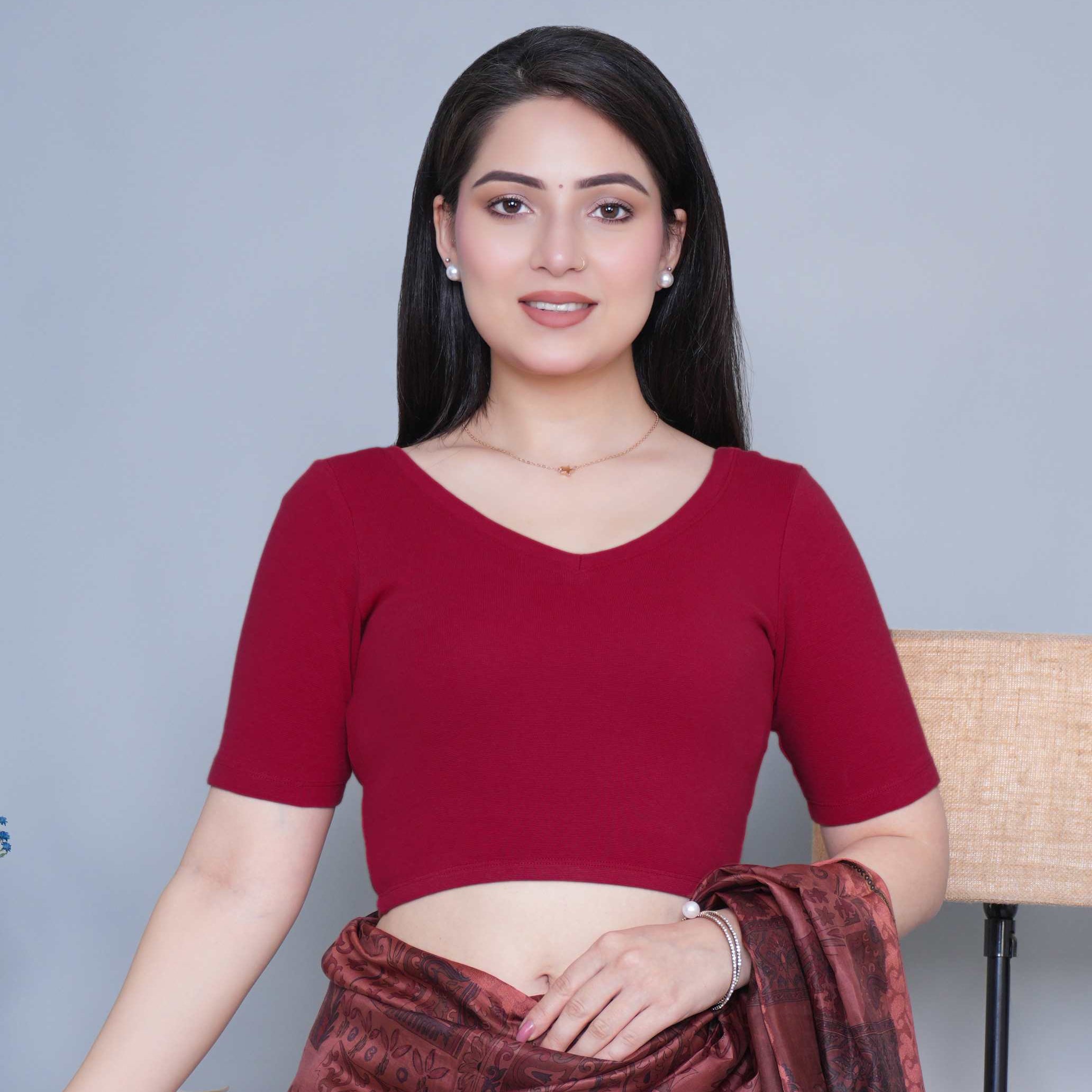 Dark Rose Rib Blouse [ 100% USA HQ Cotton, 280 GSM non transparent fabric ]