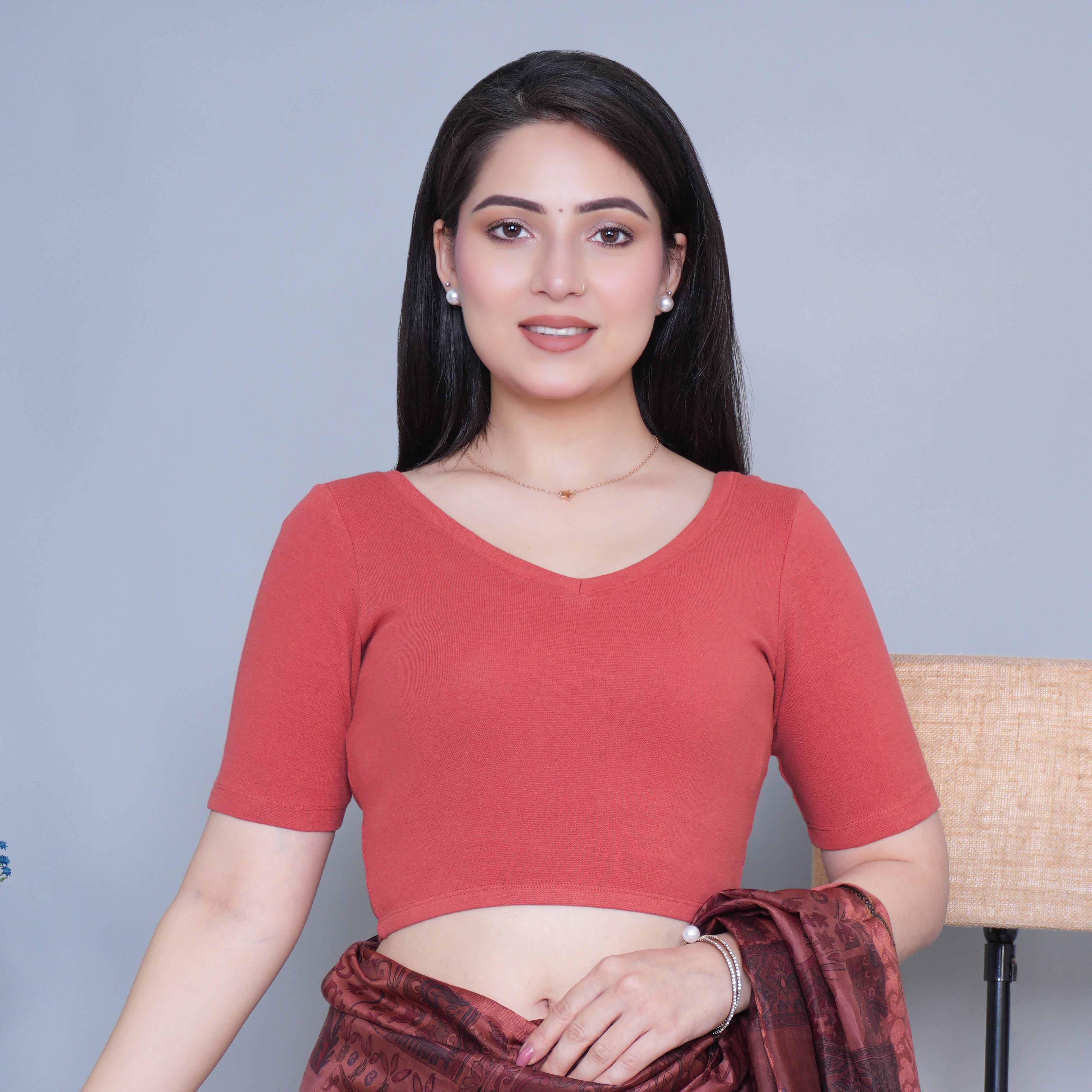 Rust Rib Blouse [ 100% USA HQ Cotton, 280 GSM non transparent fabric ]