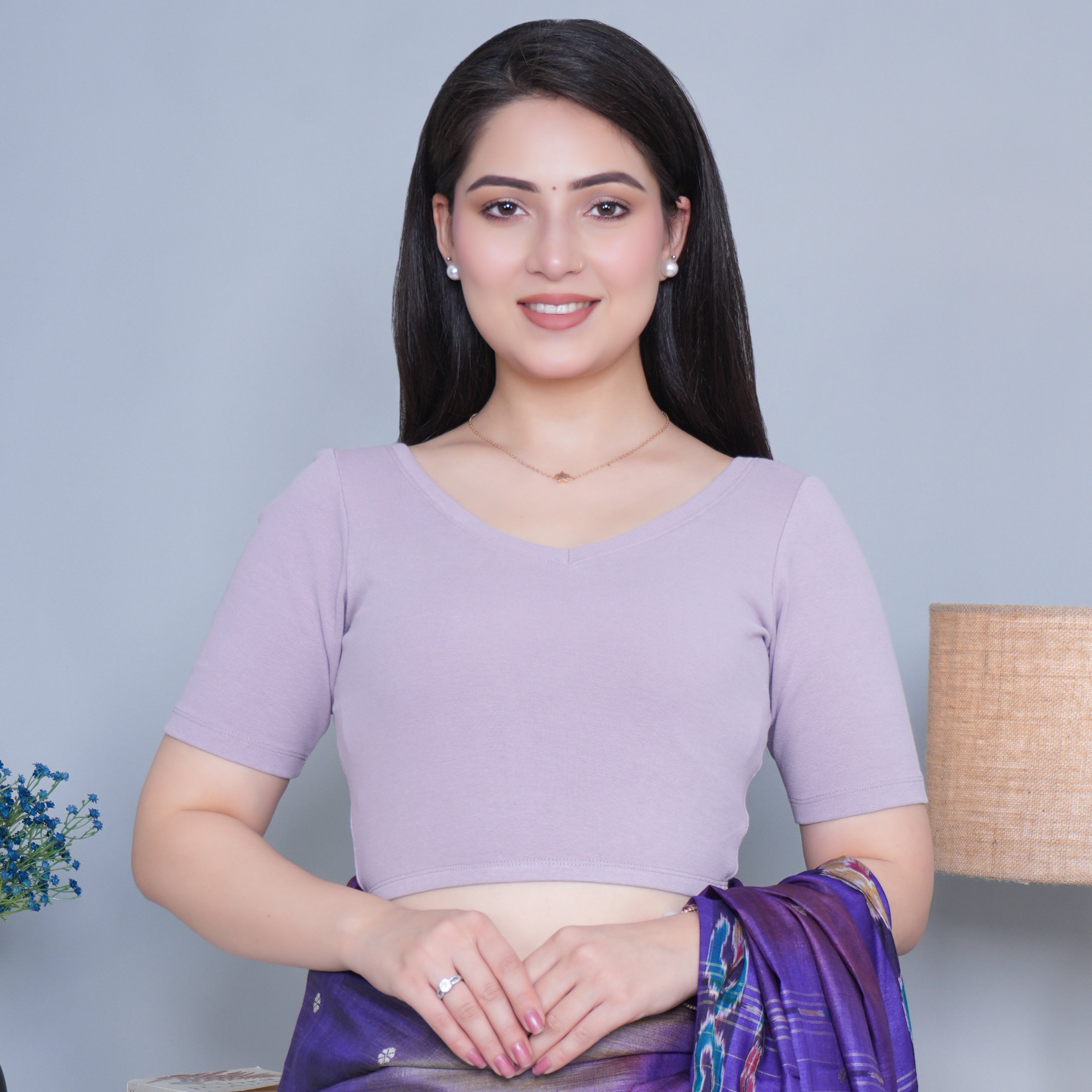 Lilac Rib Blouse [ 100% USA HQ Cotton, 280 GSM non transparent fabric ]