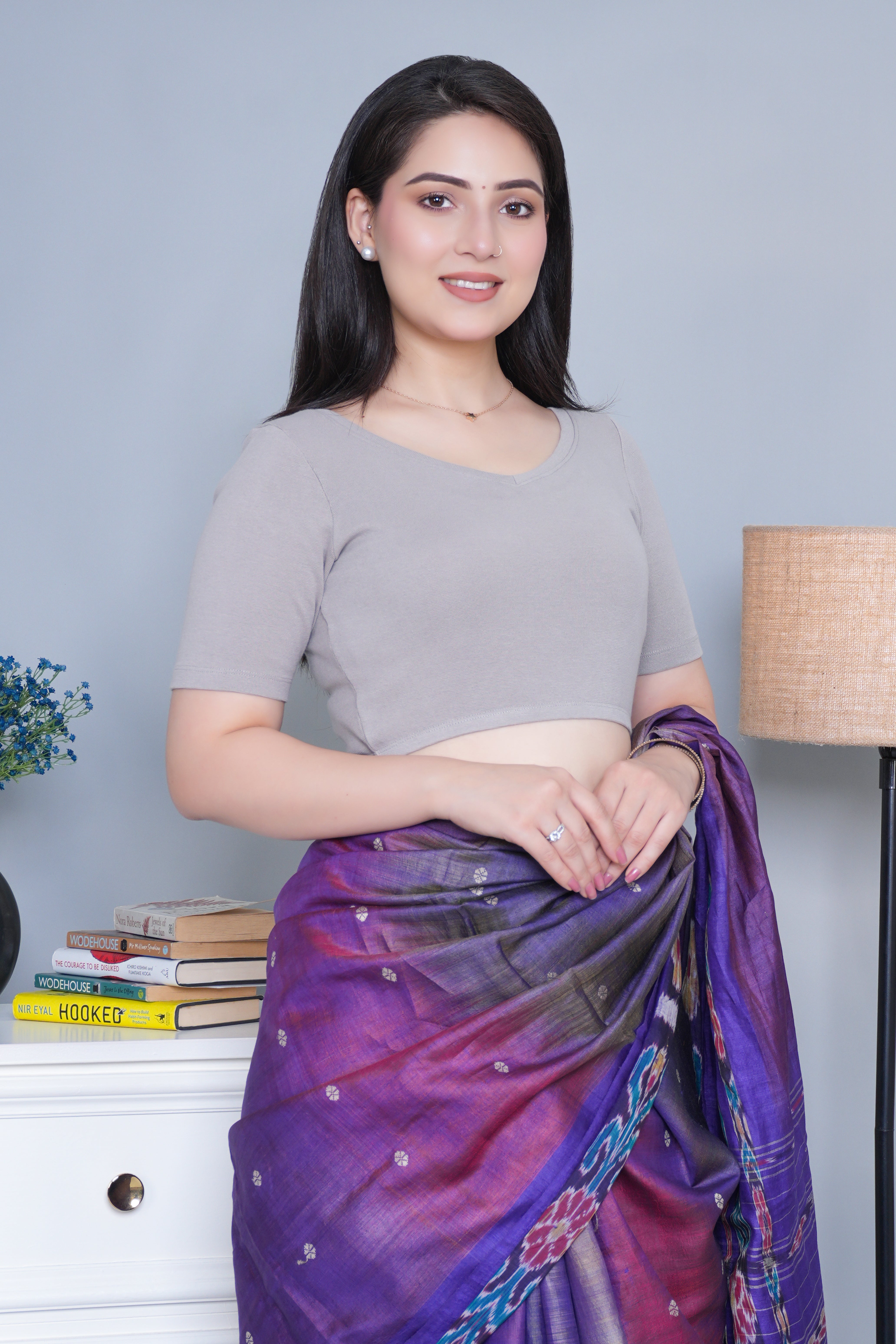 Elephant Grey Rib Blouse [ 100% USA HQ Cotton, 280 GSM non transparent fabric ]