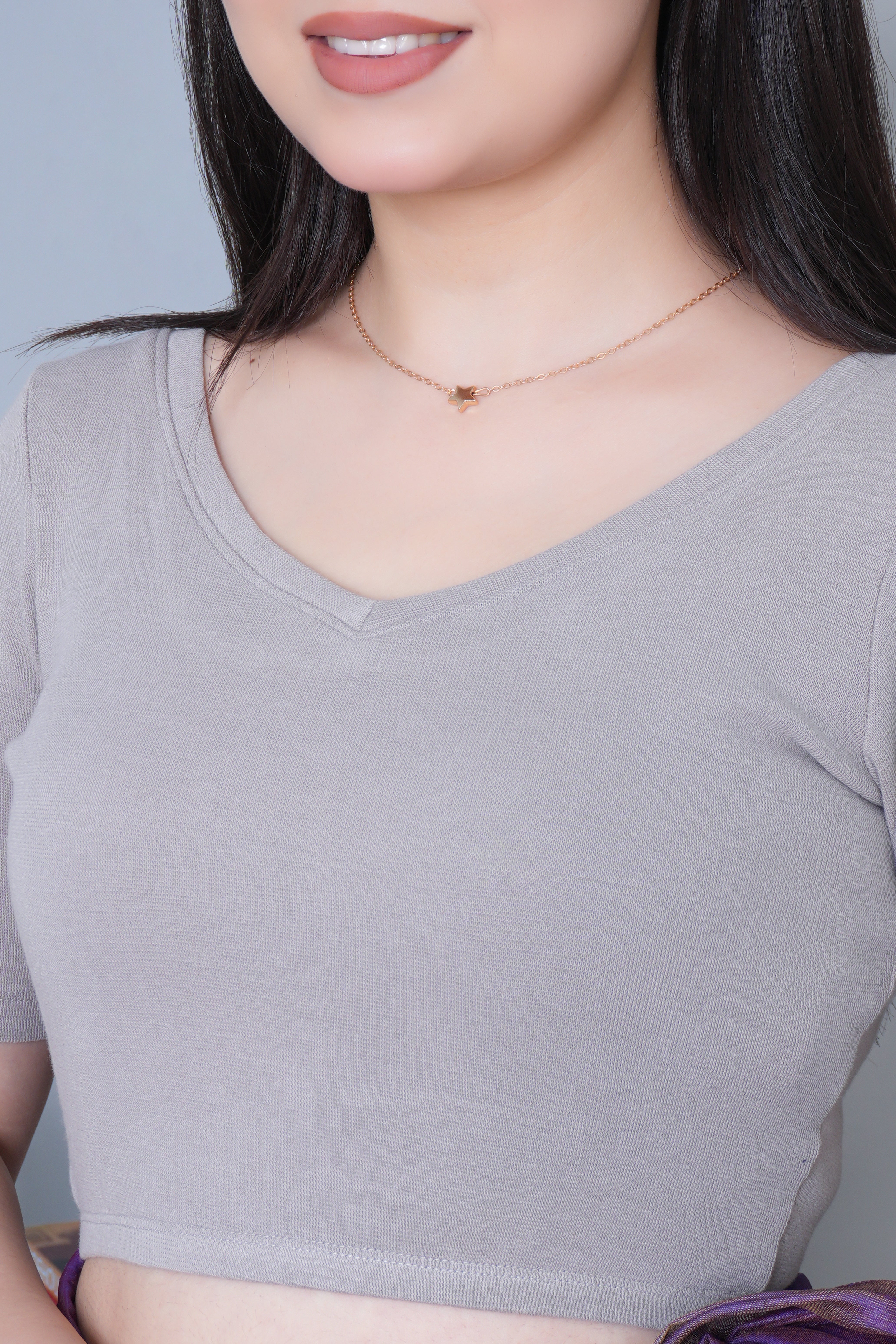 Elephant Grey Rib Blouse [ 100% USA HQ Cotton, 280 GSM non transparent fabric ]