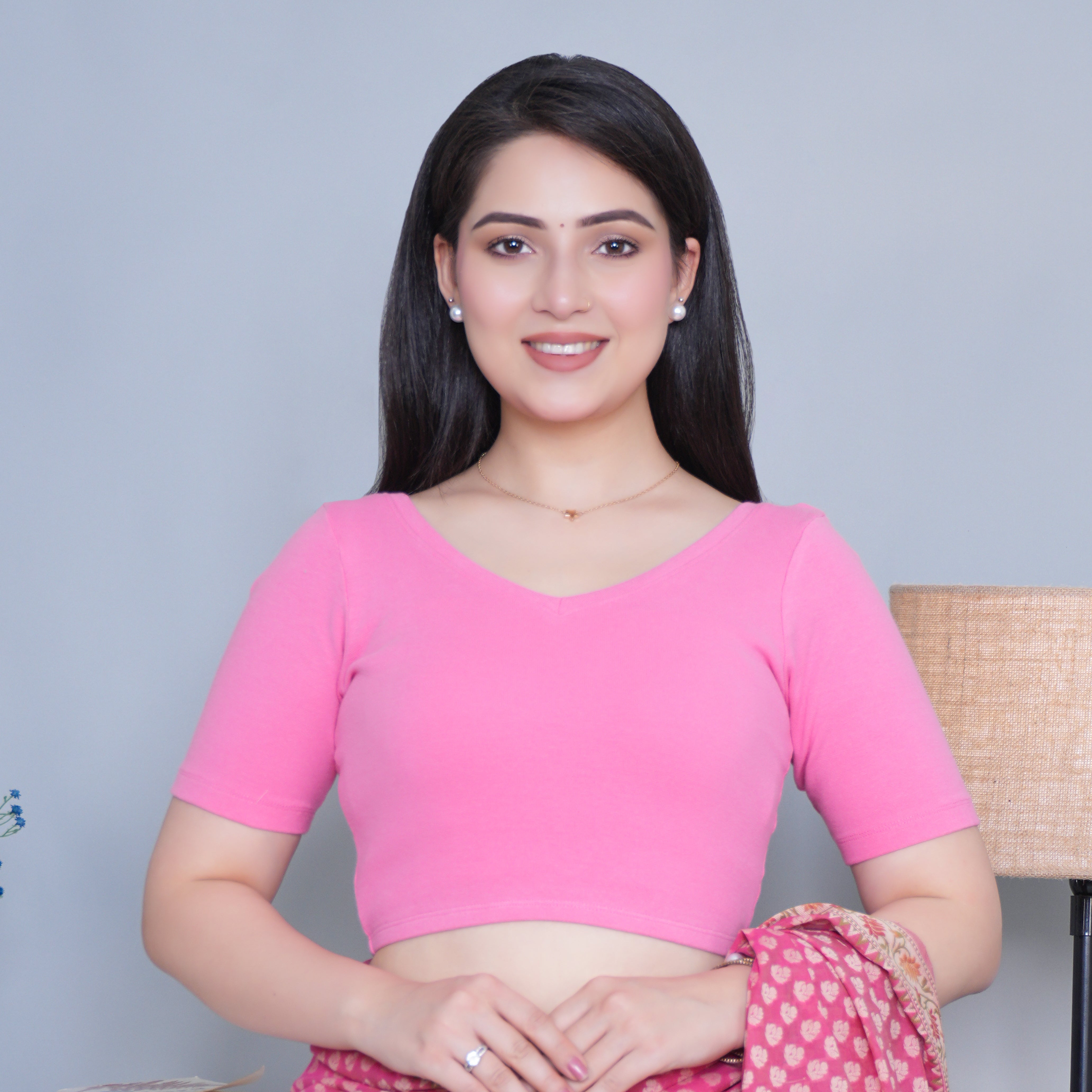 Bubblegum Pink Rib Blouse [ 100% USA HQ Cotton, 280 GSM non transparent fabric ]