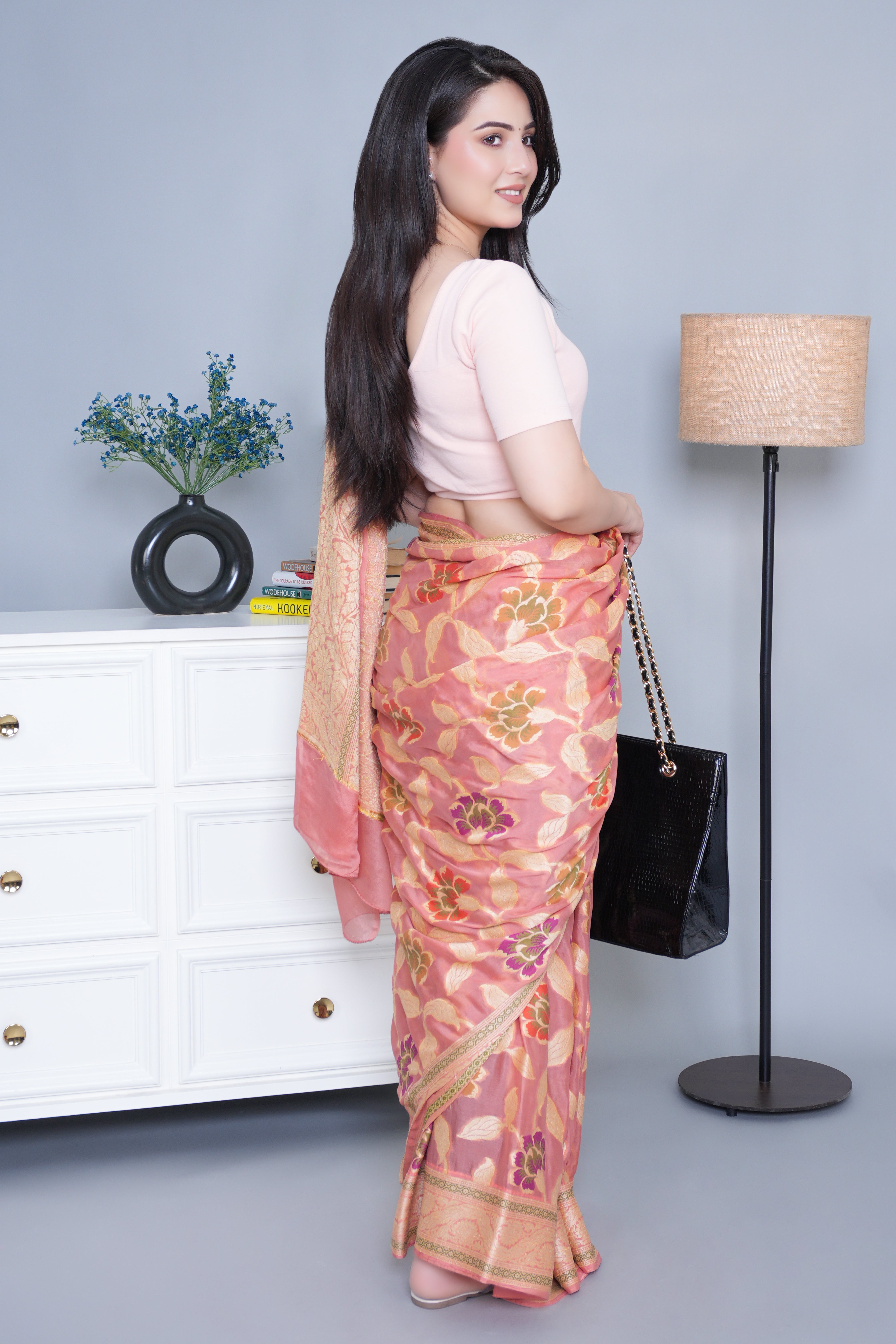 Salmon Pink Rib Blouse [ 100% USA HQ Cotton, 280 GSM non transparent fabric ]