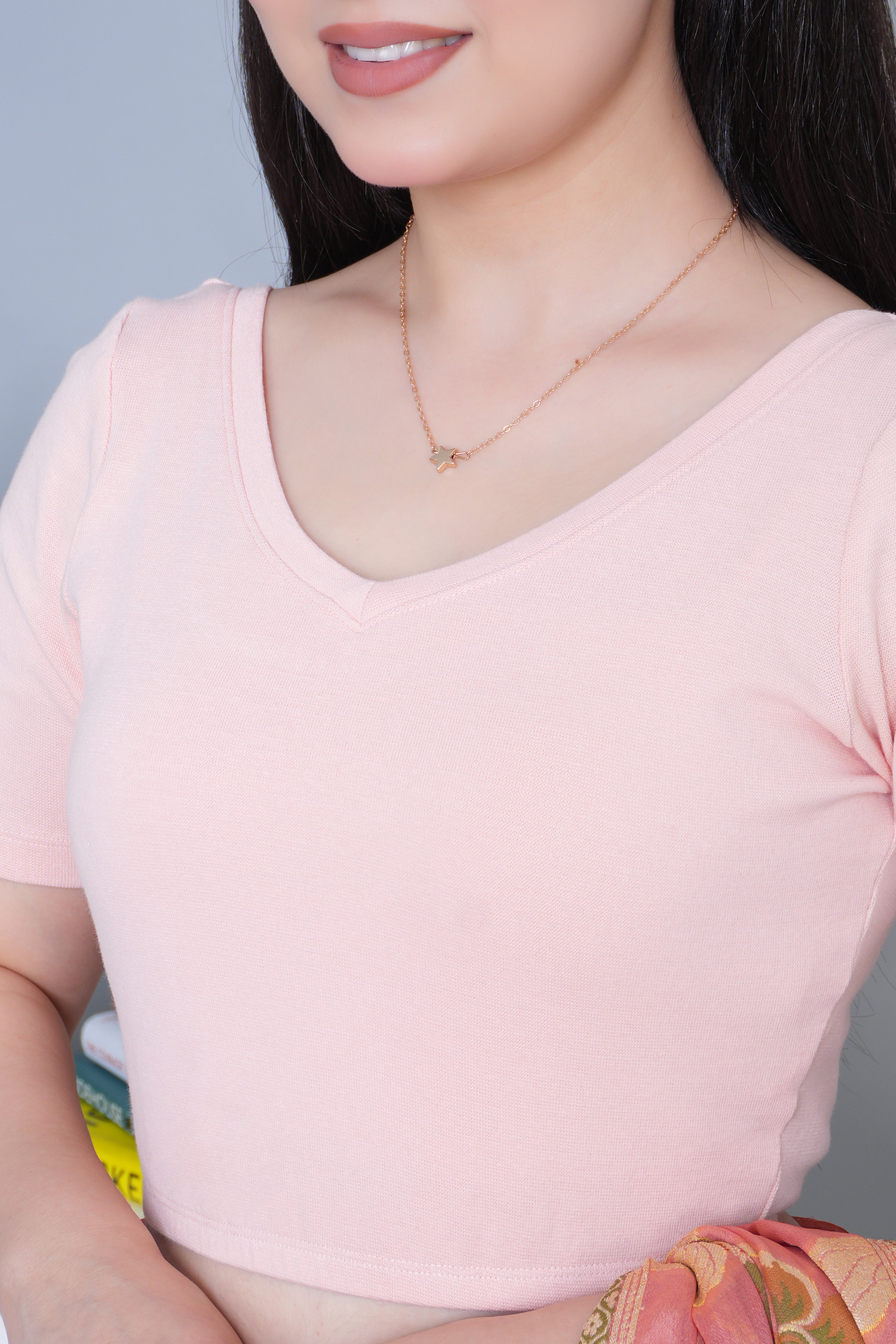 Salmon Pink Rib Blouse [ 100% USA HQ Cotton, 280 GSM non transparent fabric ]