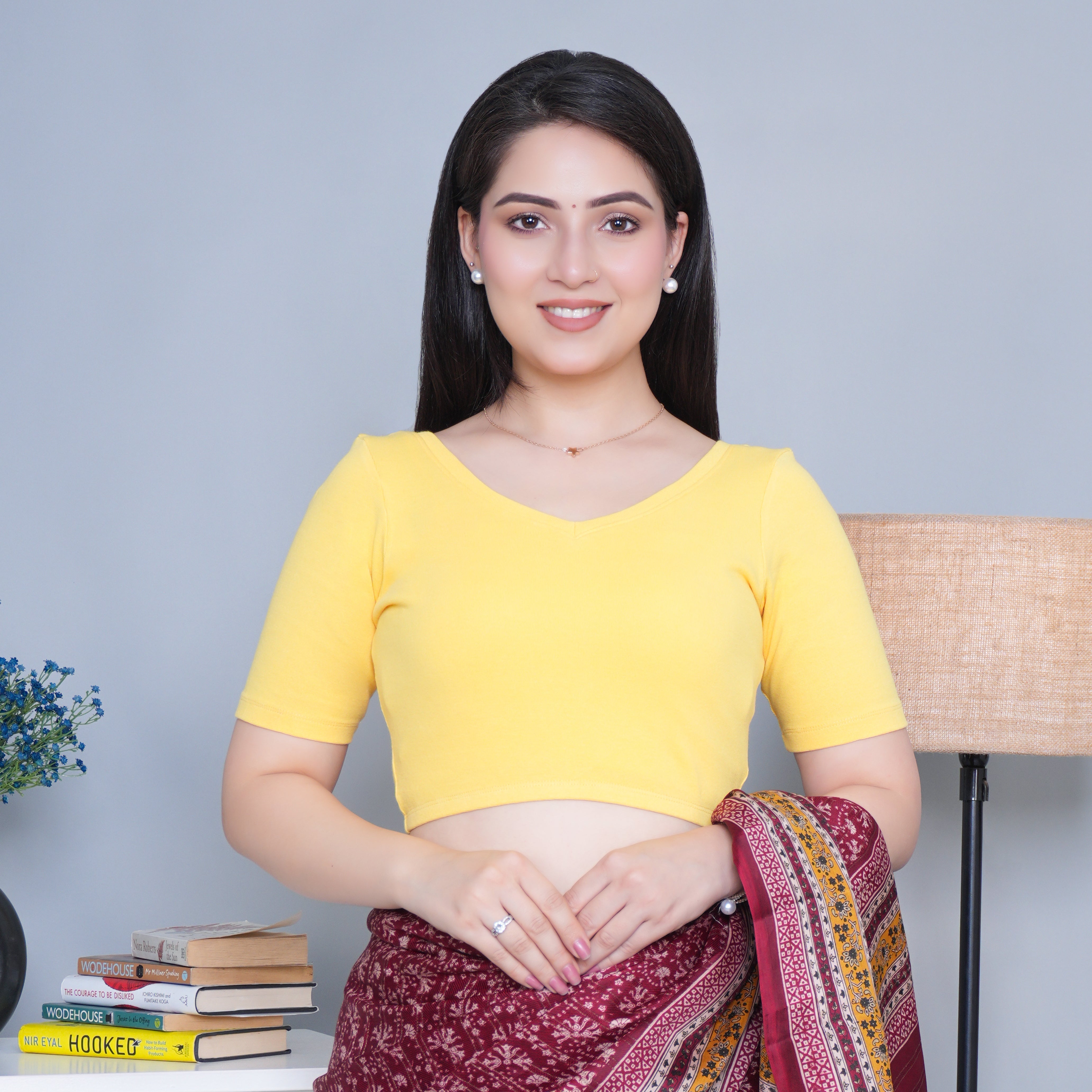 Yellow Rib Blouse [ 100% USA HQ Cotton, 280 GSM non transparent fabric ]