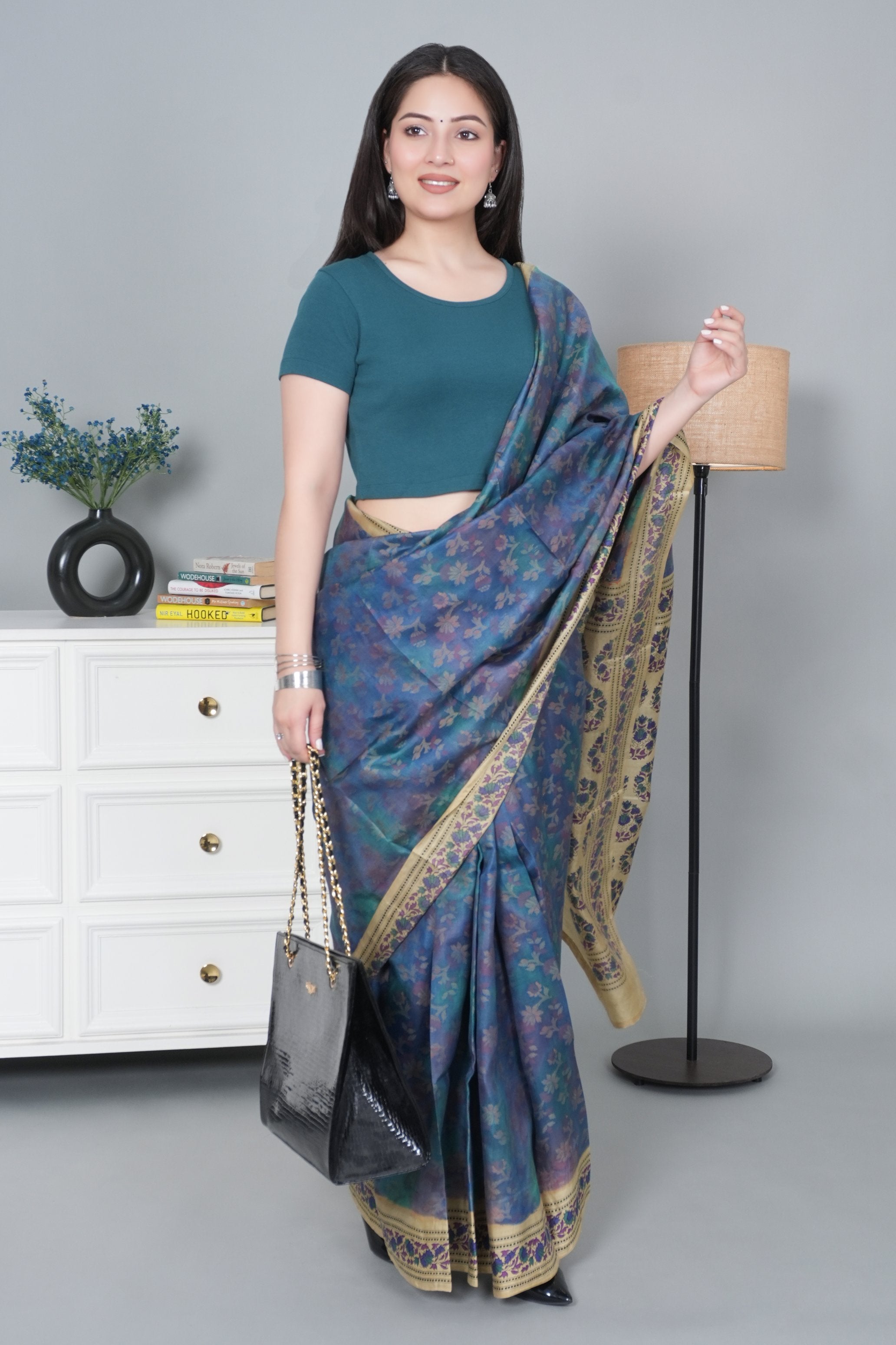 Teal Rib Crop Tshirt Blouse [ 100% USA HQ Cotton, 280 GSM non transparent fabric ]