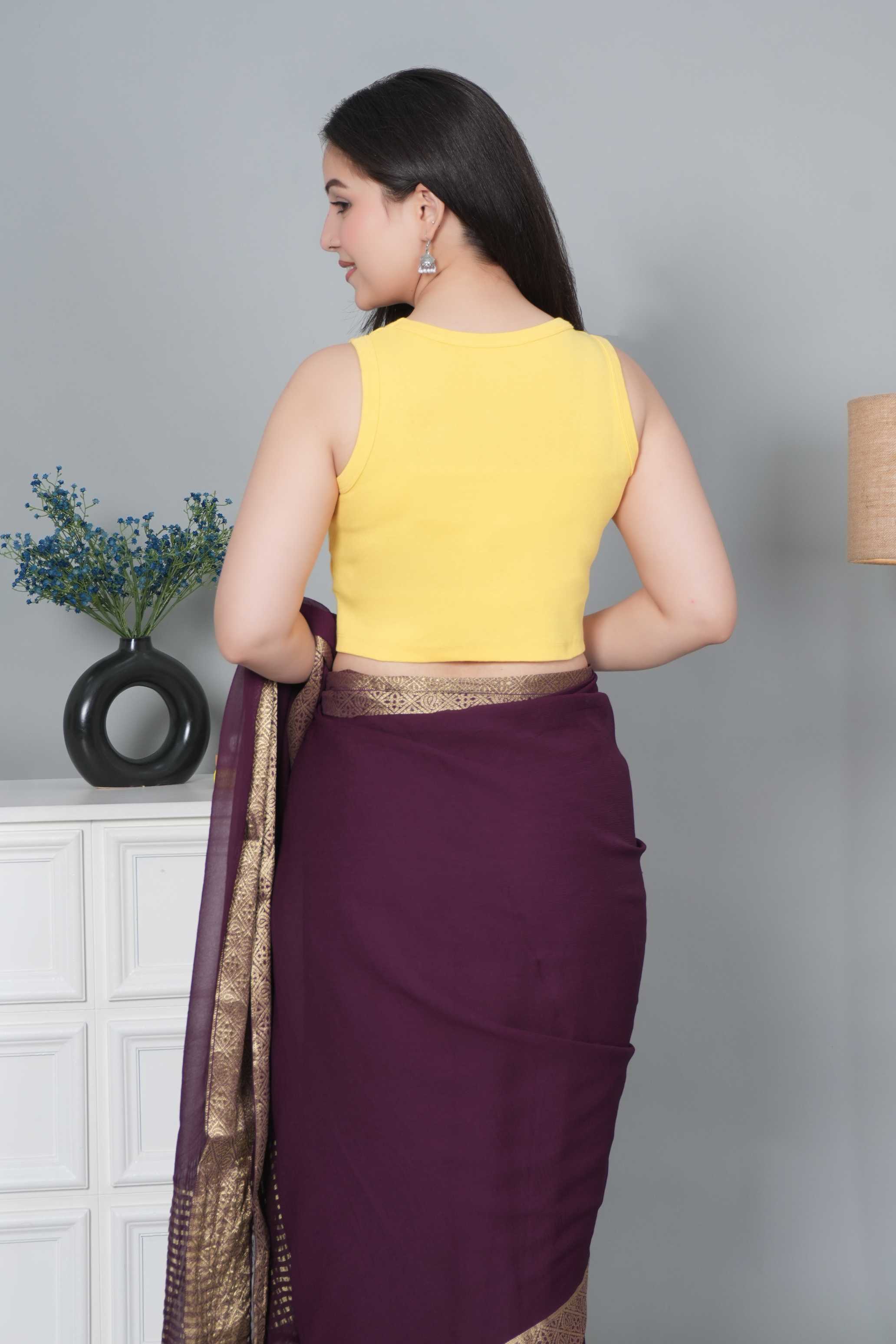 Yellow Rib Crop Blouse [ 100% USA HQ Cotton, 280 GSM non transparent fabric ]