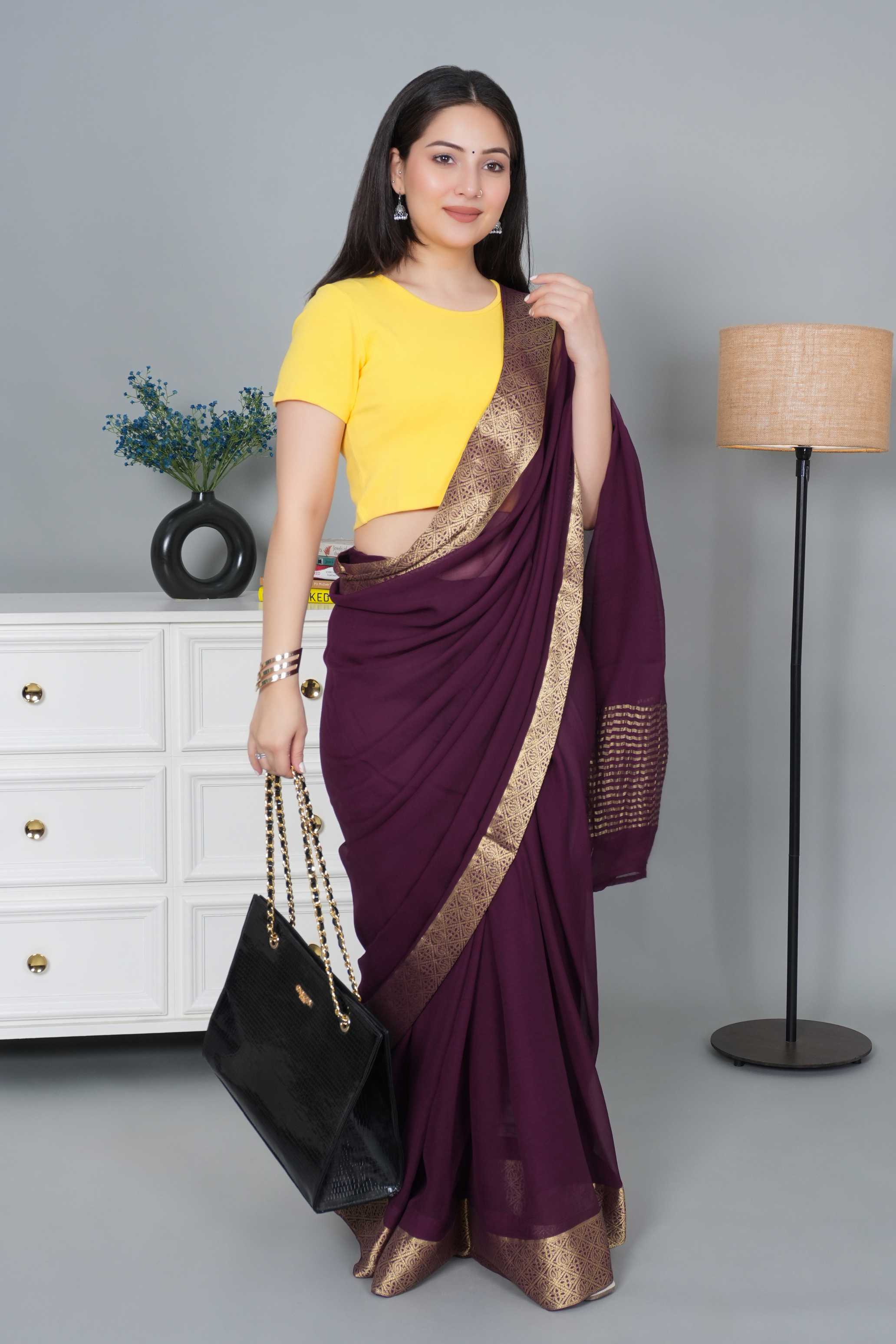 Yellow Rib Crop Tshirt Blouse [ 100% USA HQ Cotton, 280 GSM non transparent fabric ]