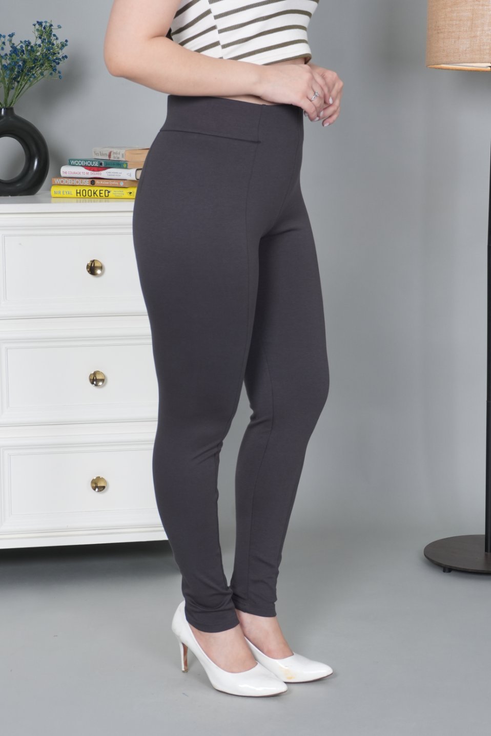 Charcoal stretchable biowash USA HQ cotton jegging pant with superior elastic belt.