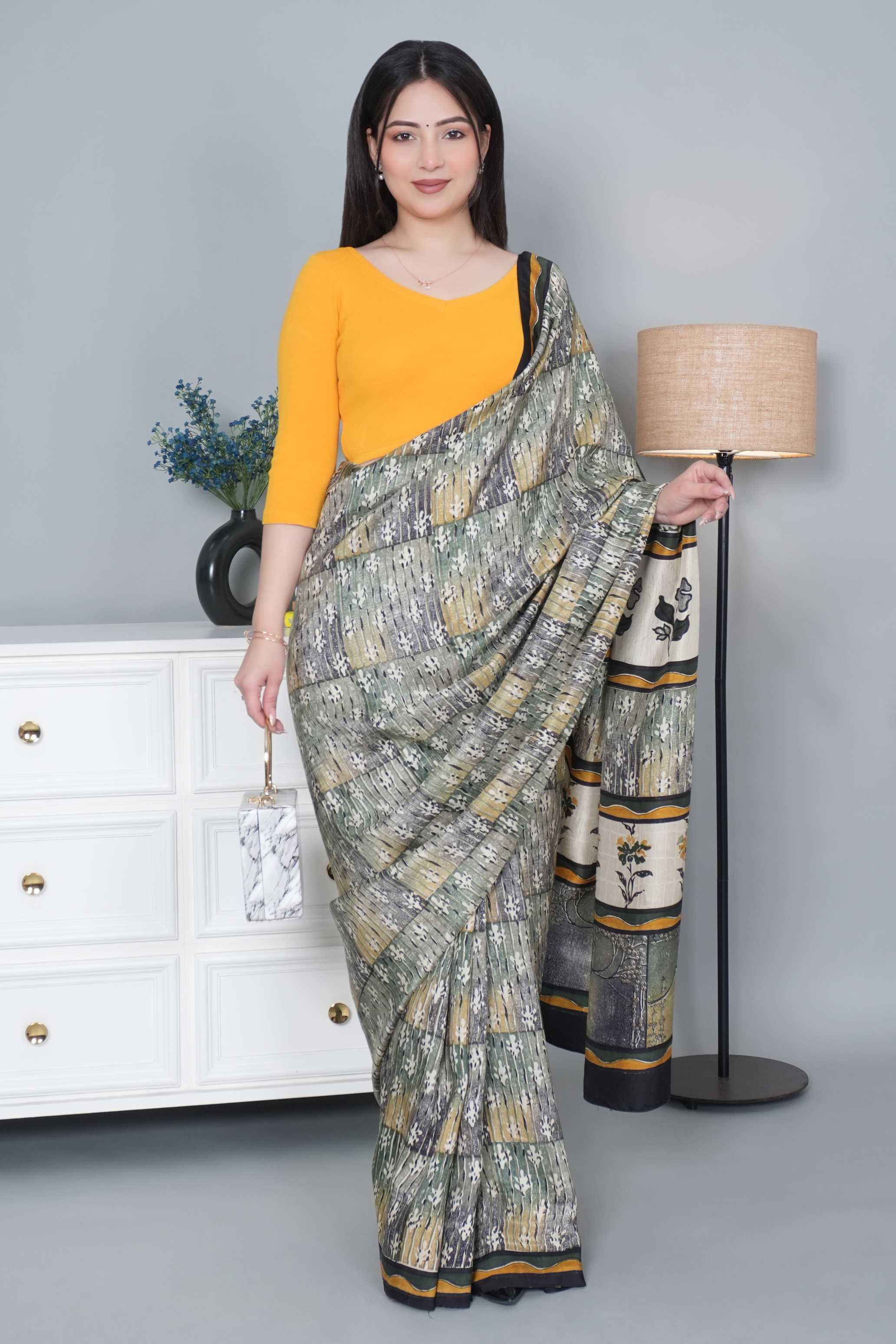 Mustard Rib V Neck 3/4 Sleeve Blouse [ 100% USA HQ Cotton, 280 GSM non transparent fabric ]