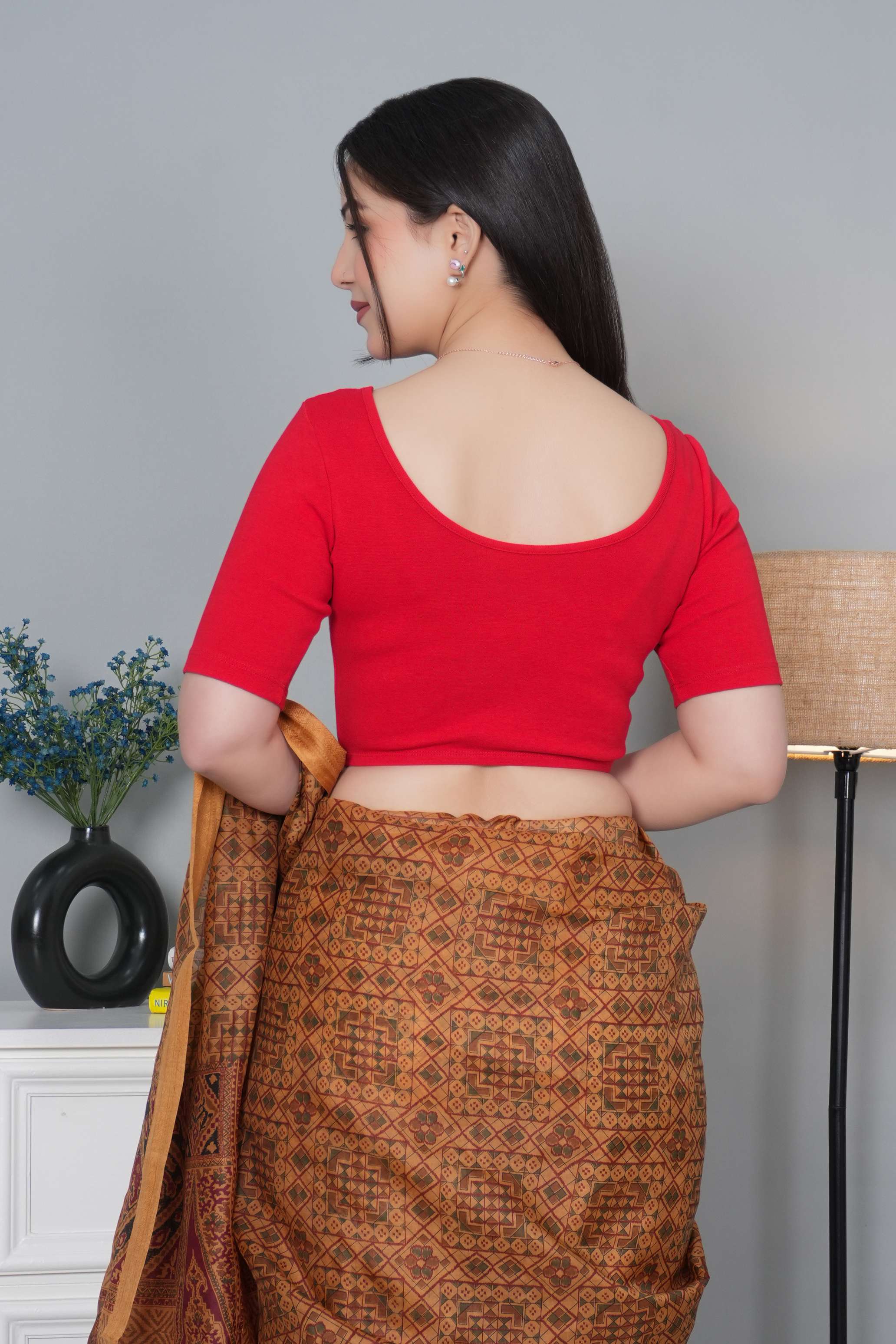 Red Rib Blouse [ 100% USA HQ Cotton, 280 GSM non transparent fabric ]