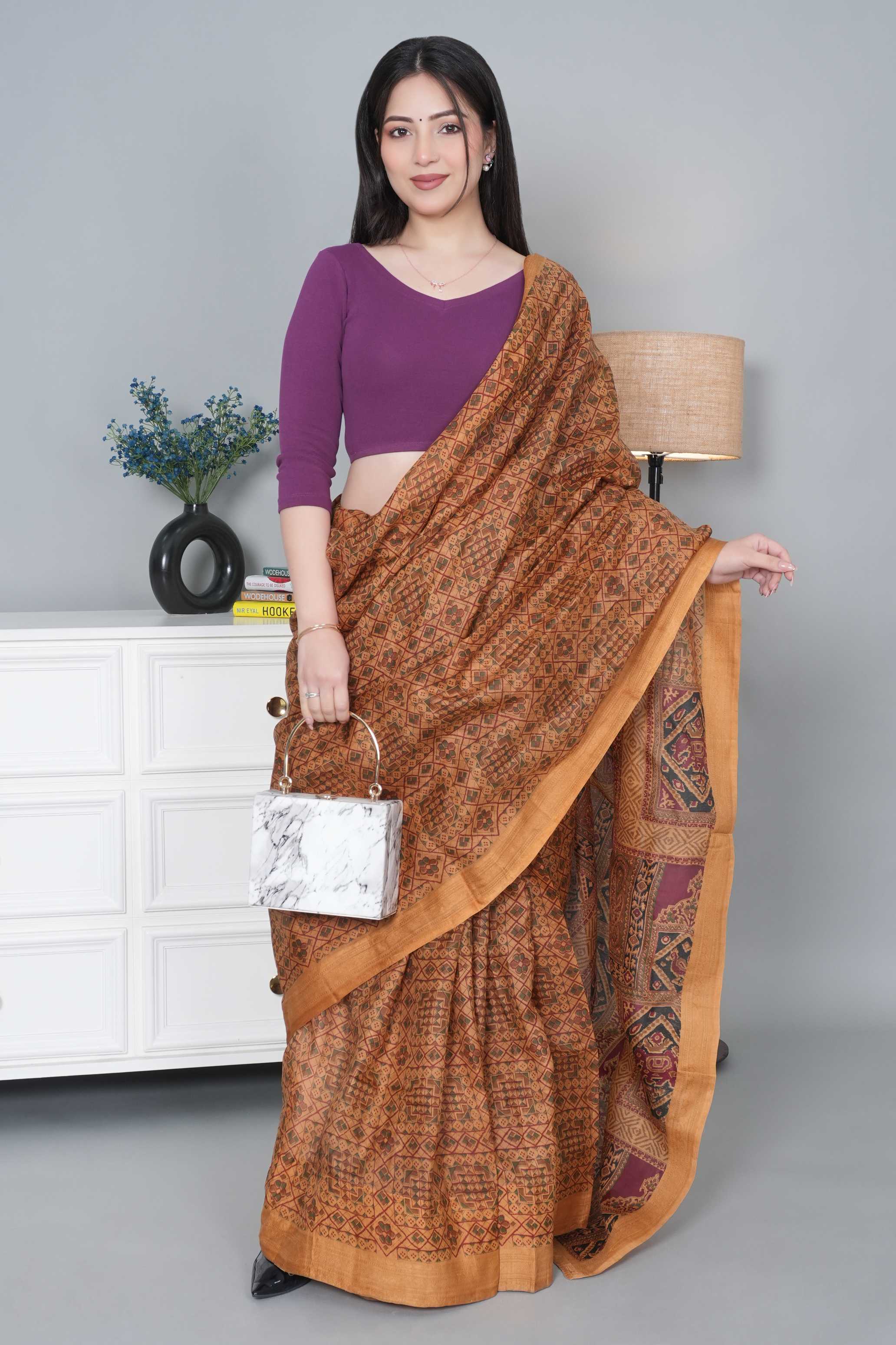 Purple Rib V Neck 3/4 Sleeve Blouse [ 100% USA HQ Cotton, 280 GSM non transparent fabric ]