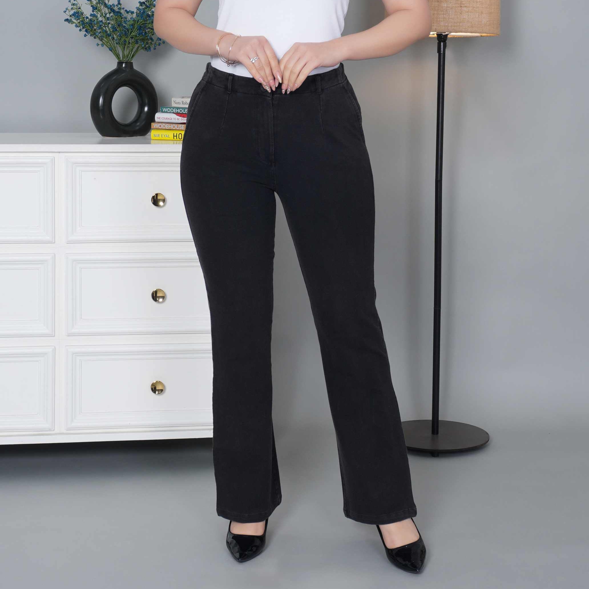 Grey denim bootcut flare pant