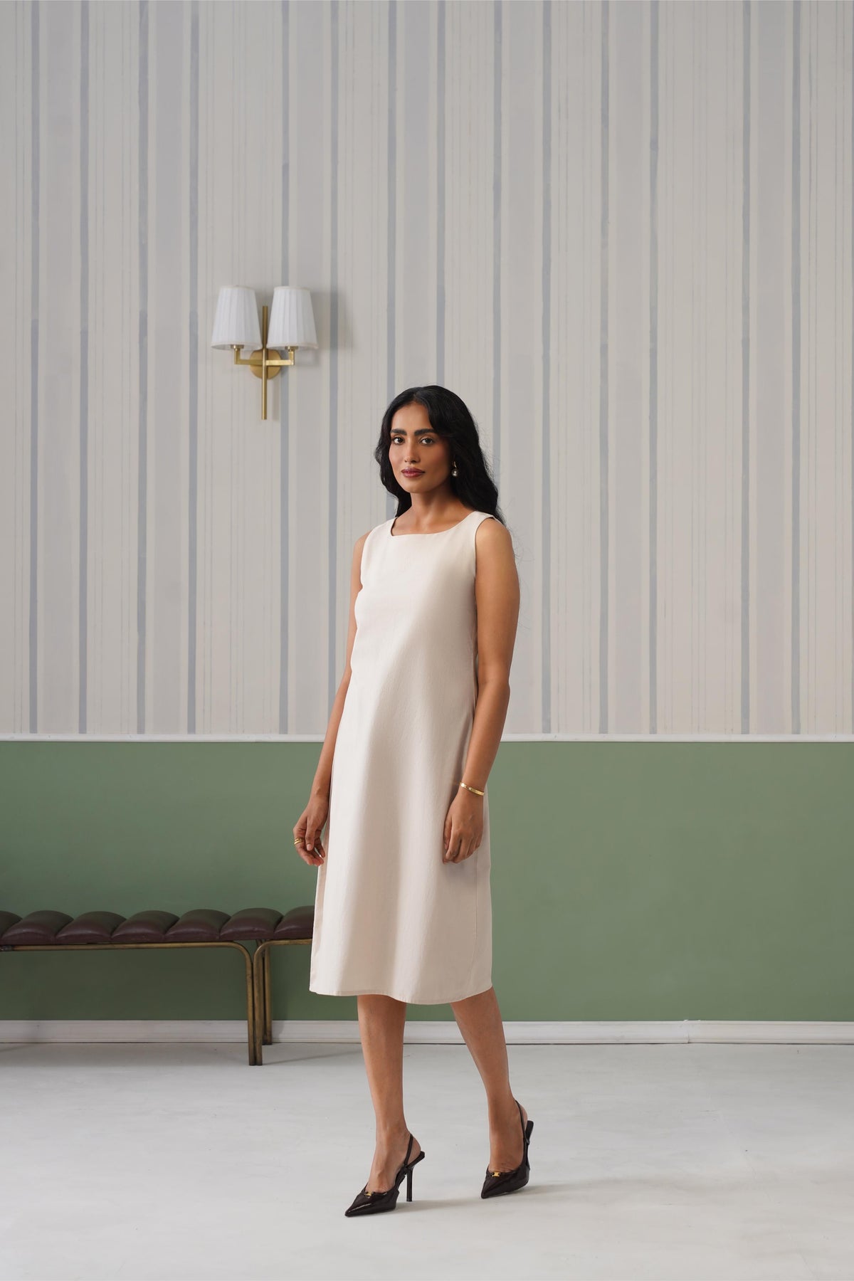 Beige cotton midi dress [100% pure cotton]