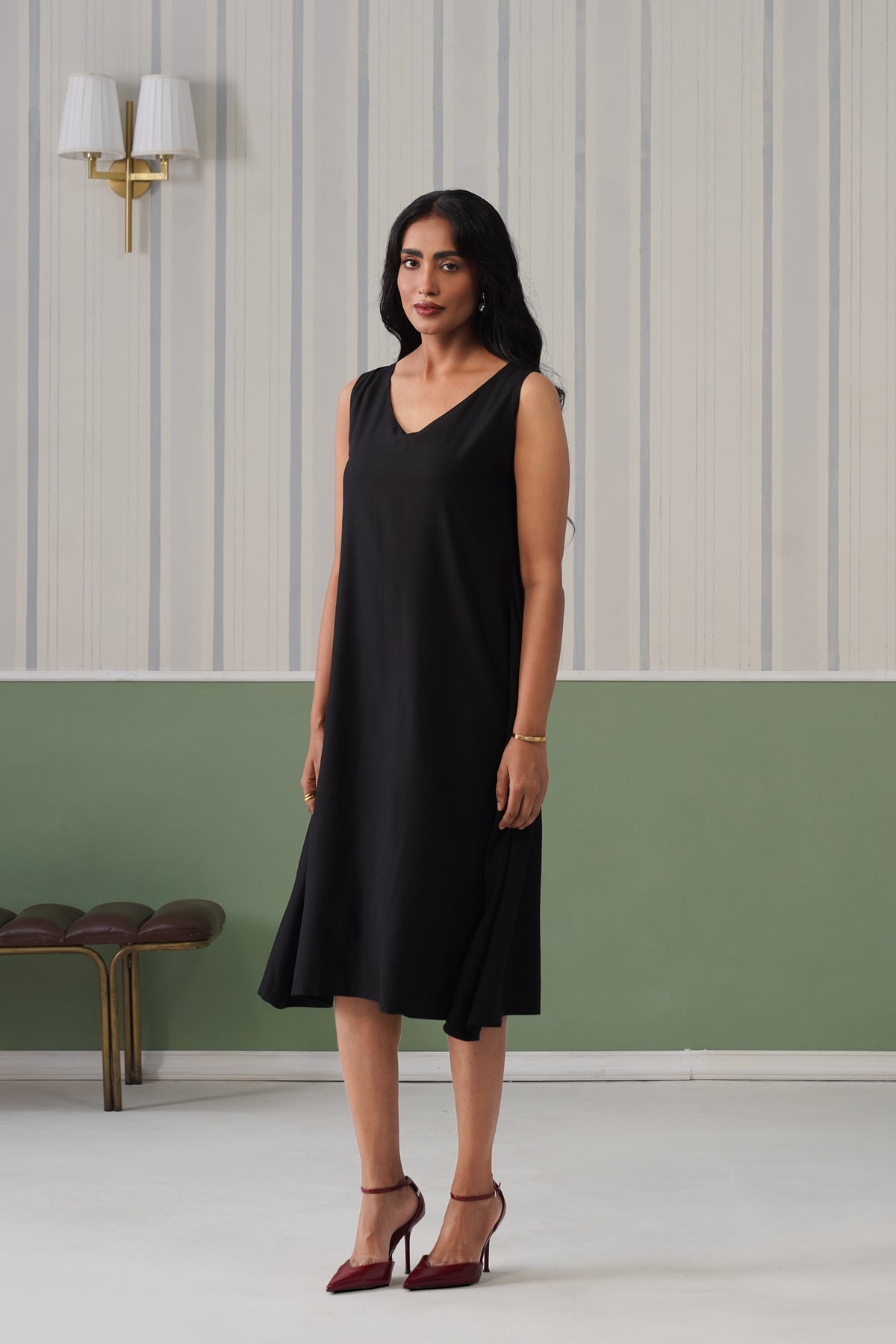 Black rayon line dress with pocket [ Premium 100% Rayon, Liva Certified ]