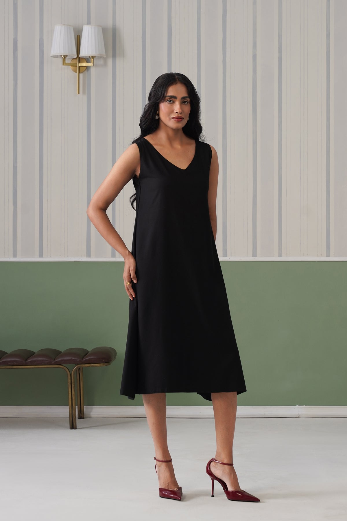 Black rayon line dress with pocket [ Premium 100% Rayon, Liva Certified ]