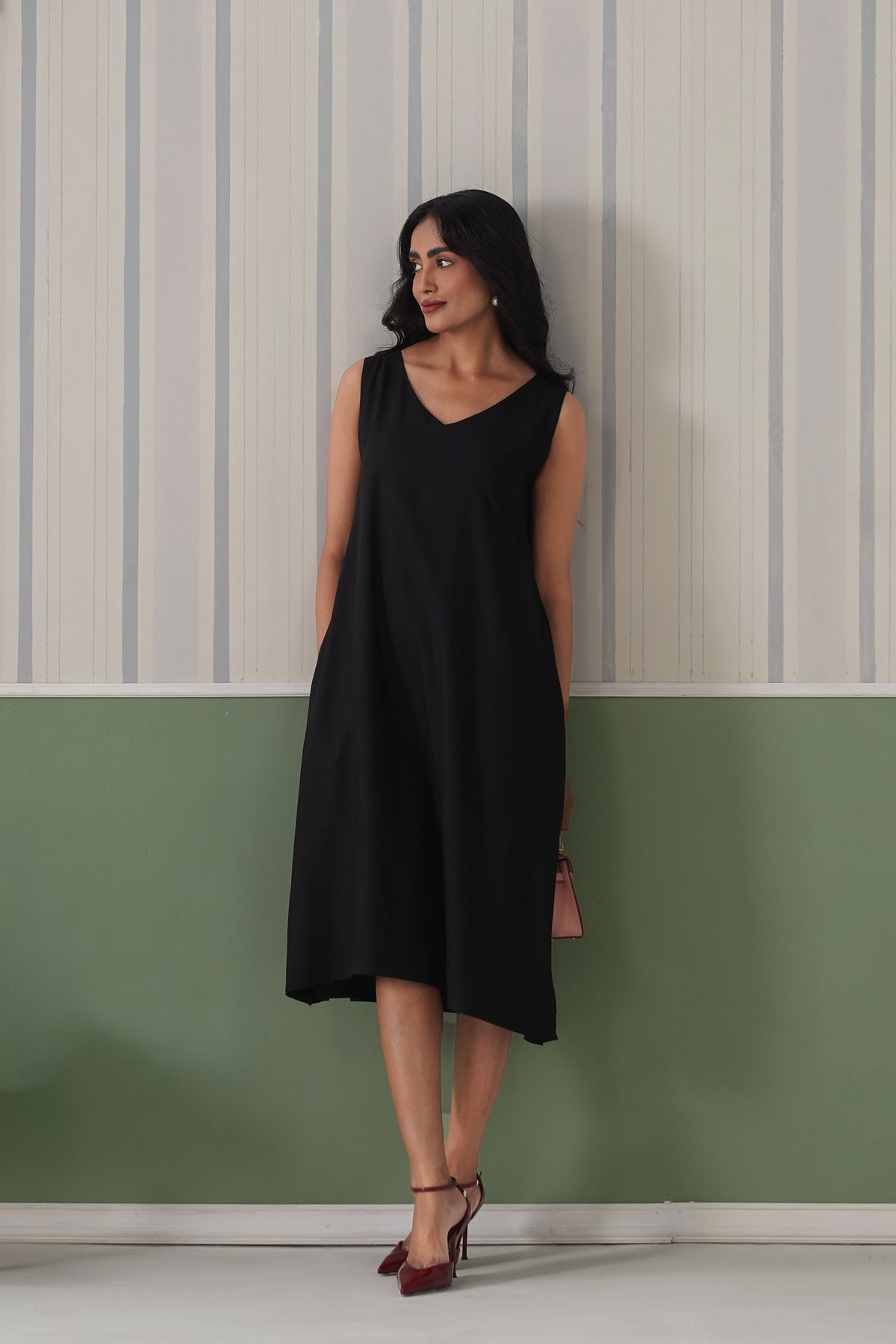 Black rayon line dress with pocket [ Premium 100% Rayon, Liva Certified ]
