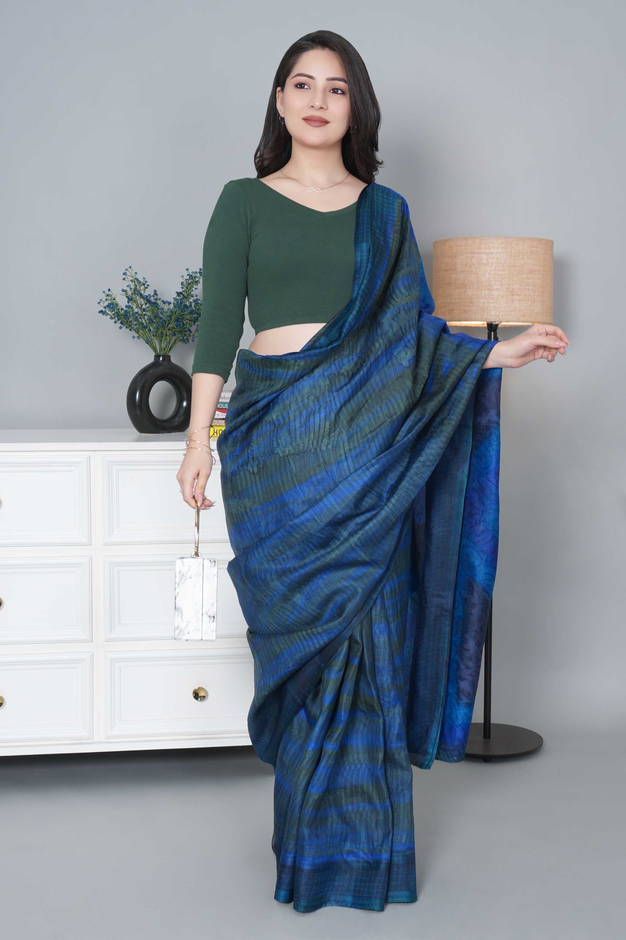 Bottle Green Rib V Neck 3/4 Sleeve Blouse [ 100% USA HQ Cotton, 280 GSM non transparent fabric ]