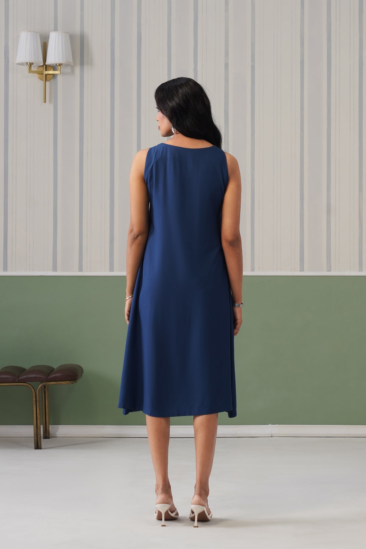Indigo blue rayon line dress with pocket [ Premium 100% Rayon, Liva Certified ]