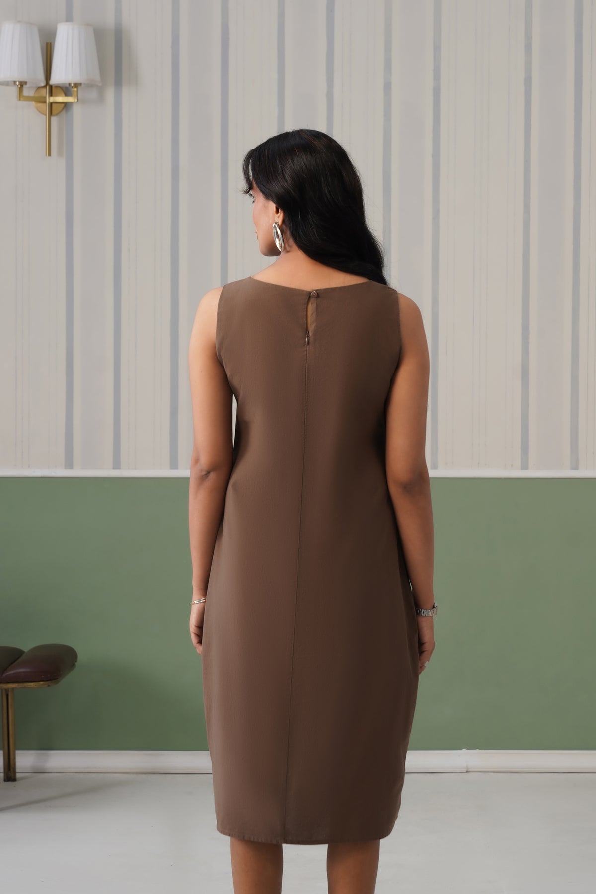 Coffee cotton midi dress [100% pure cotton]