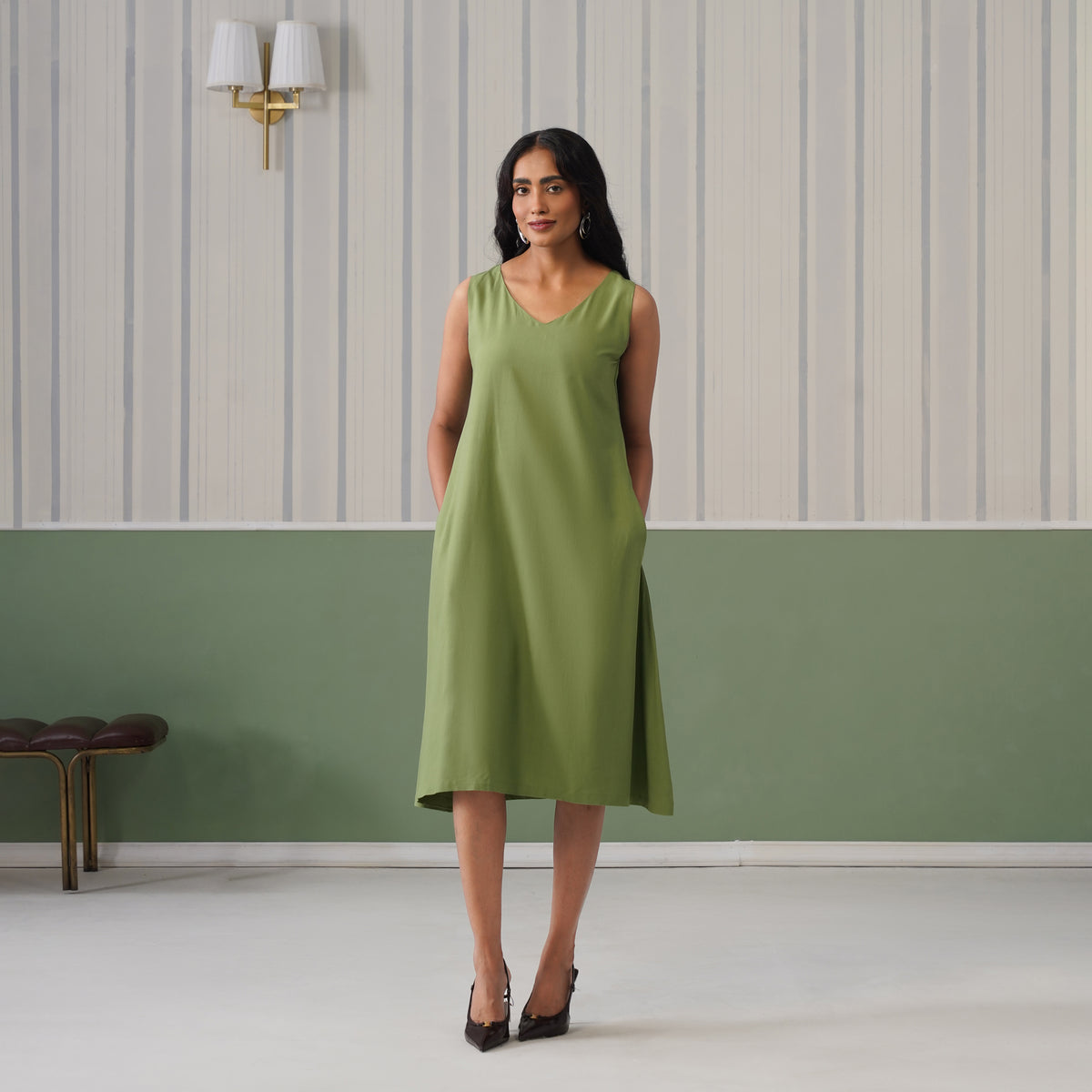 Pista rayon line dress with pocket [ Premium 100% Rayon, Liva Certified ]