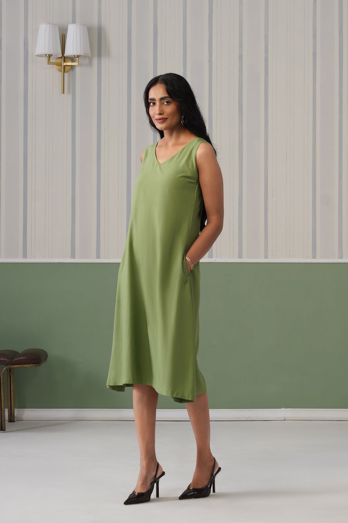 Pista rayon line dress with pocket [ Premium 100% Rayon, Liva Certified ]