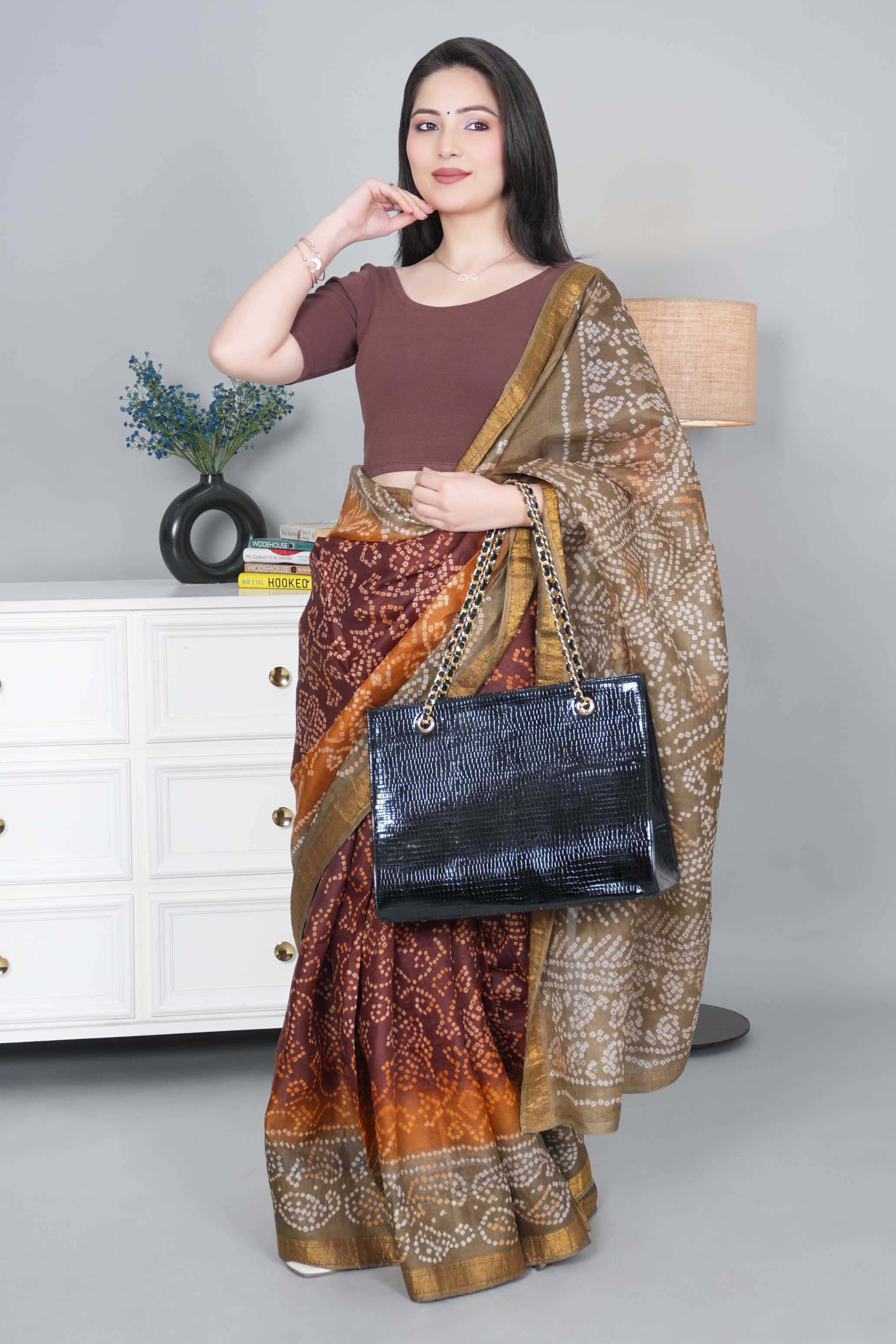 Coffee Rib Roundneck Half Sleeve Blouse [ 100% USA HQ Cotton, 280 GSM non transparent fabric ]