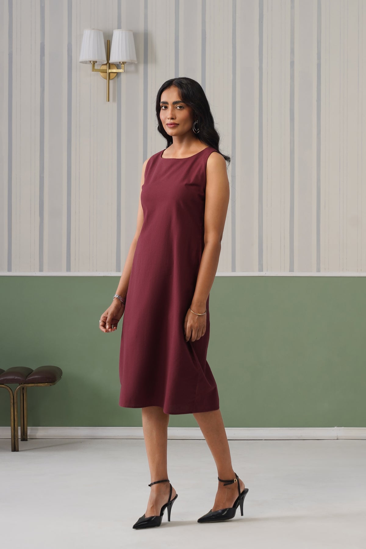 Wine cotton midi dress [100% pure cotton]