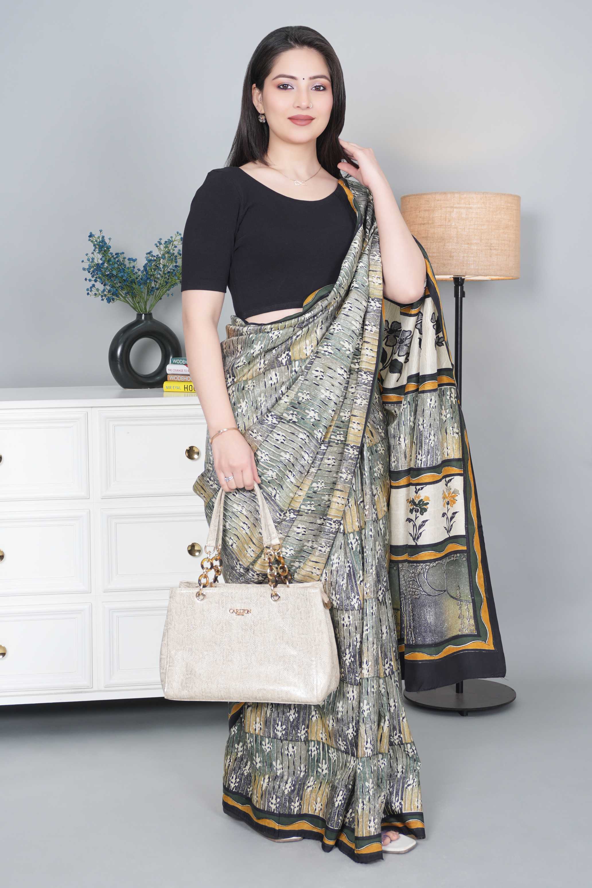 Black Rib Roundneck Half Sleeve Blouse [ 100% USA HQ Cotton, 280 GSM non transparent fabric ]