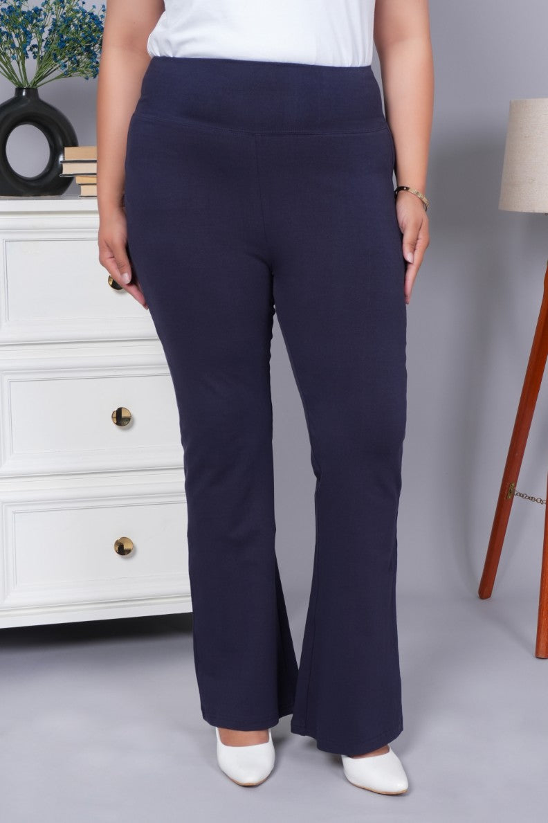 Navy stretchable biowash cotton lycra flare legging with superior elastic belt.