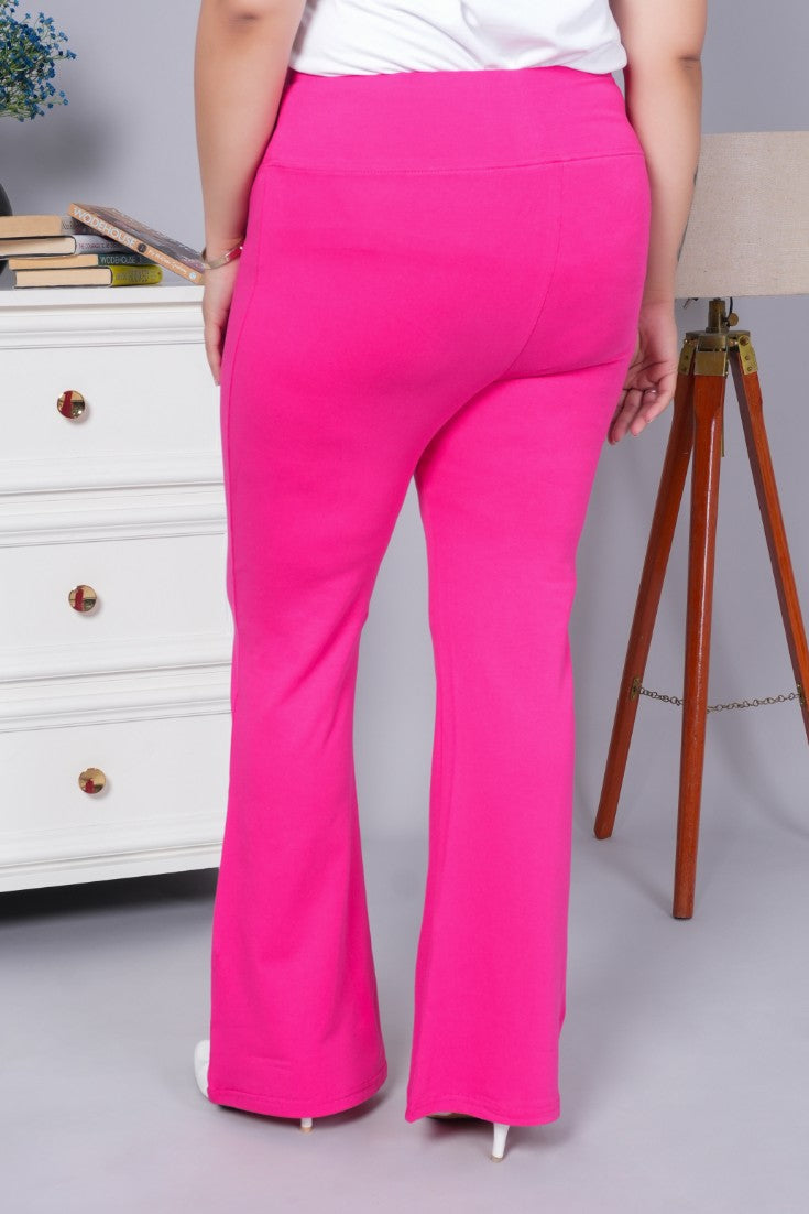 Pink stretchable biowash cotton lycra legging pants with superior elastic belt.