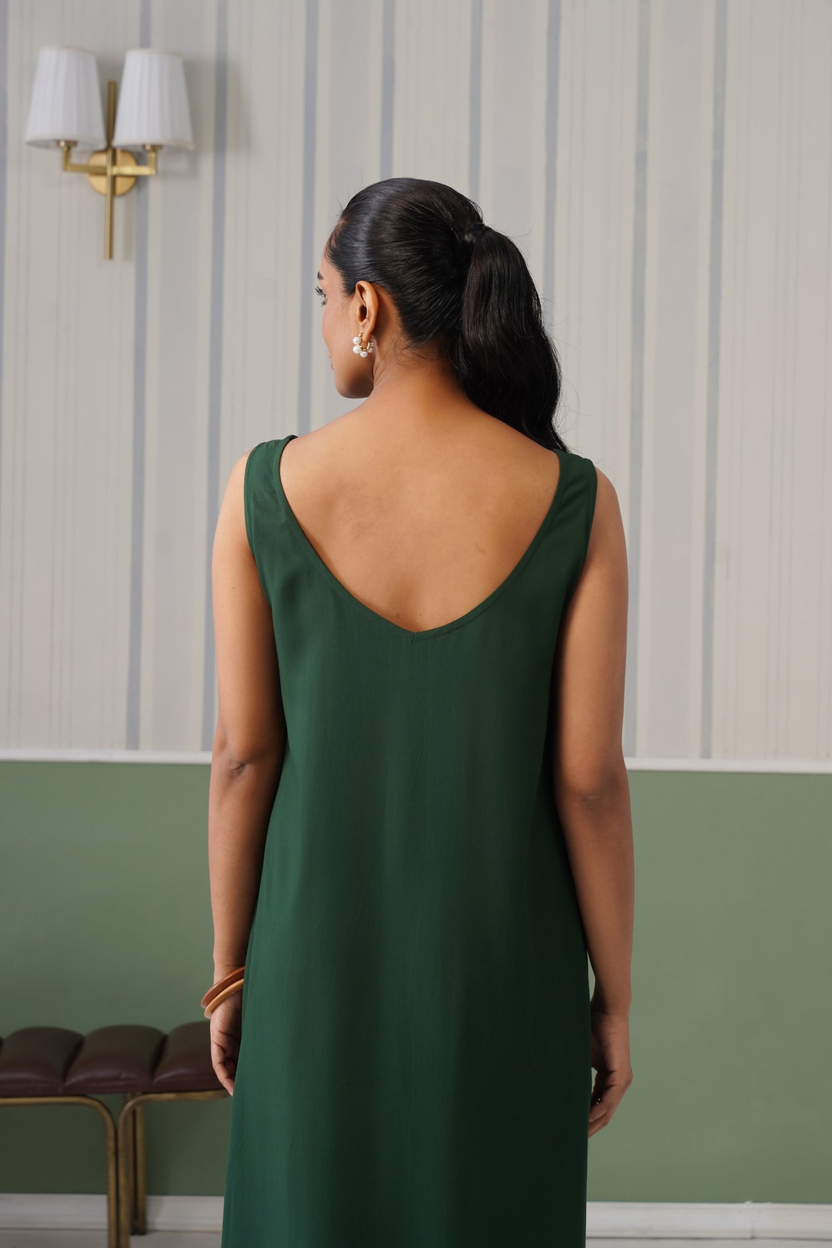 Bottle Green rayon flare dress with pocket [ Premium 100% Rayon, Liva Certified ]