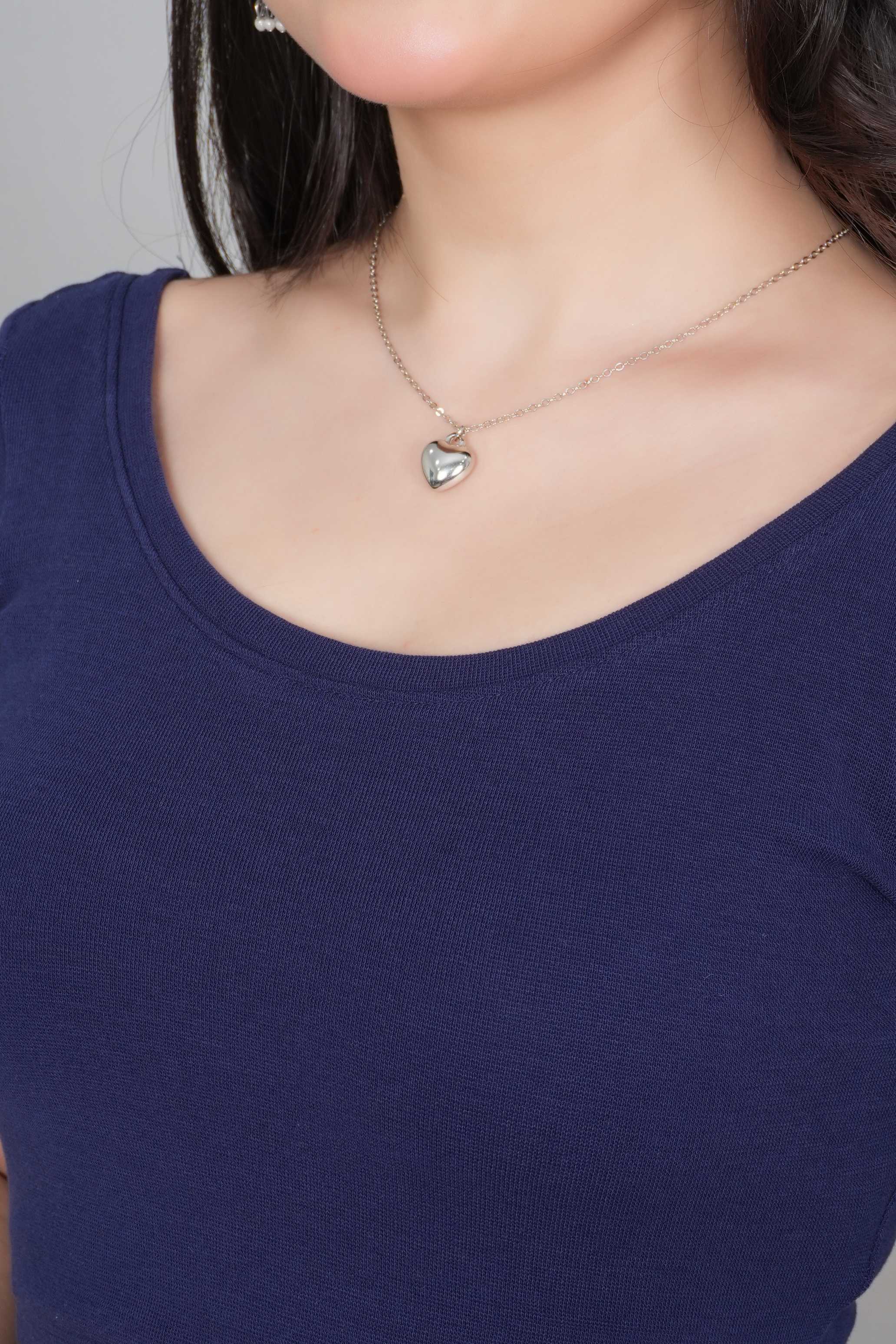 Navy Rib Roundneck Half Sleeve Blouse [ 100% USA HQ Cotton, 280 GSM non transparent fabric ]