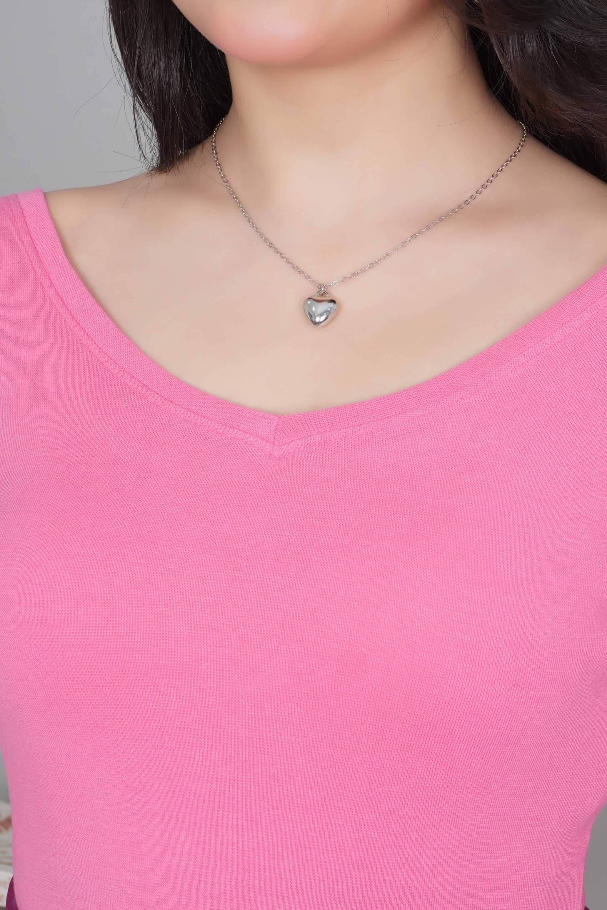 Pink Rib V Neck 3/4 Sleeve Blouse [ 100% USA HQ Cotton, 280 GSM non transparent fabric ]