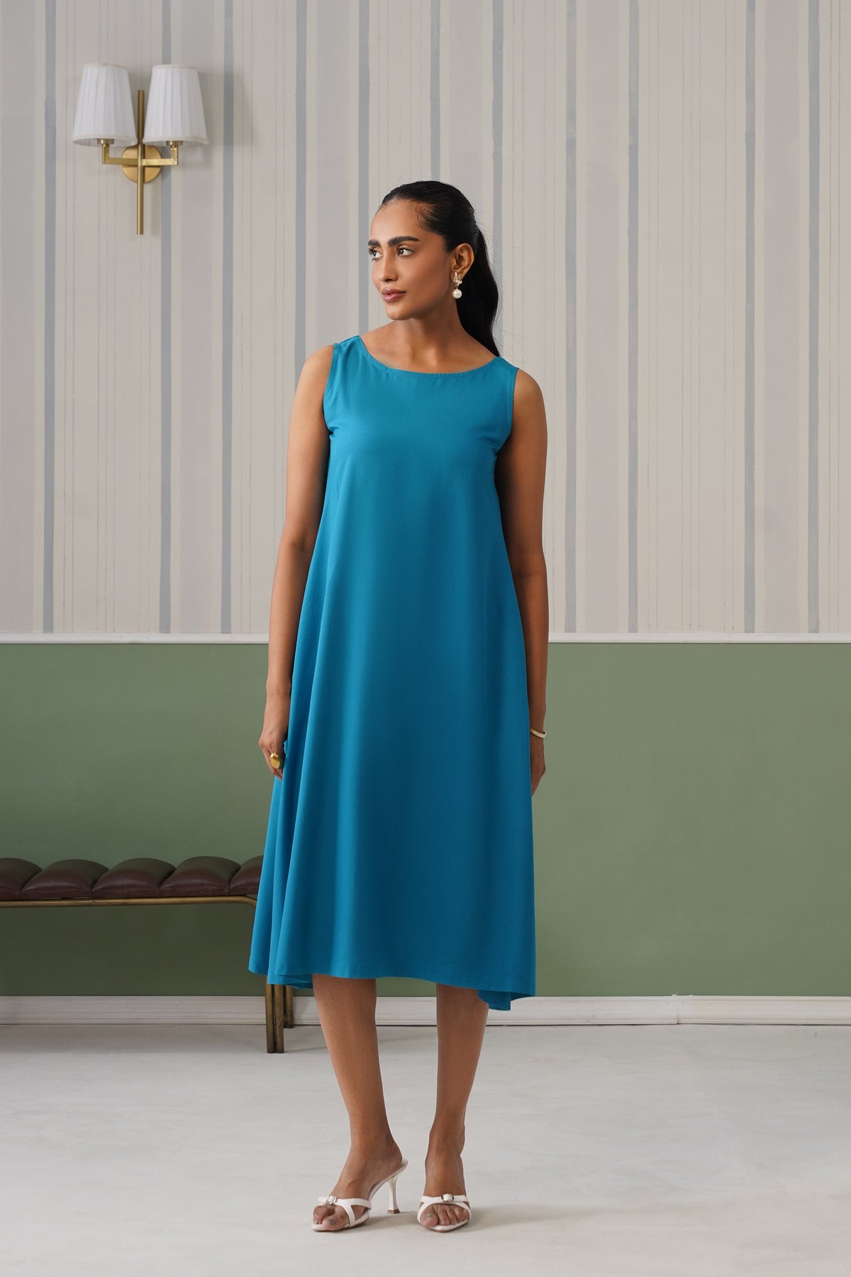 Turquoise blue rayon flare dress with pocket [ Premium 100% Rayon, Liva Certified ]