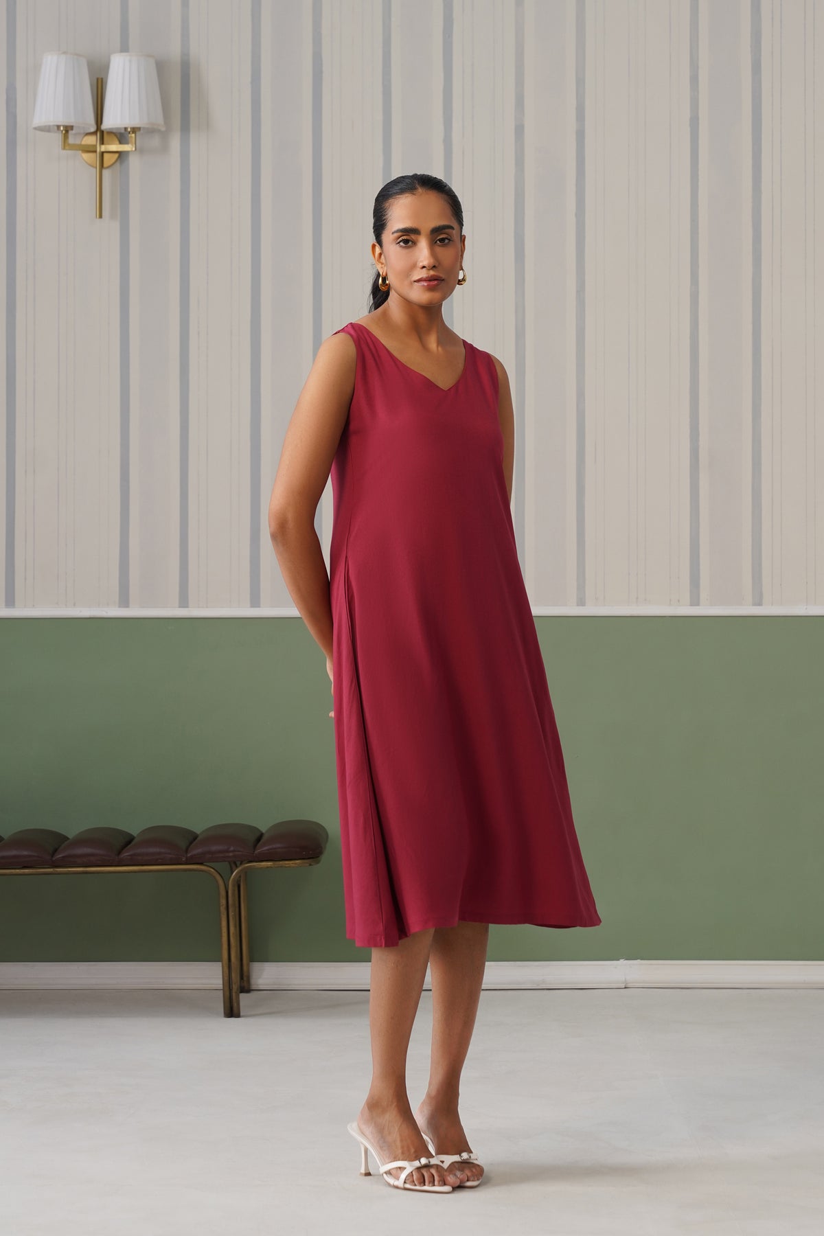 Rose rayon line dress with pocket [ Premium 100% Rayon, Liva Certified ]