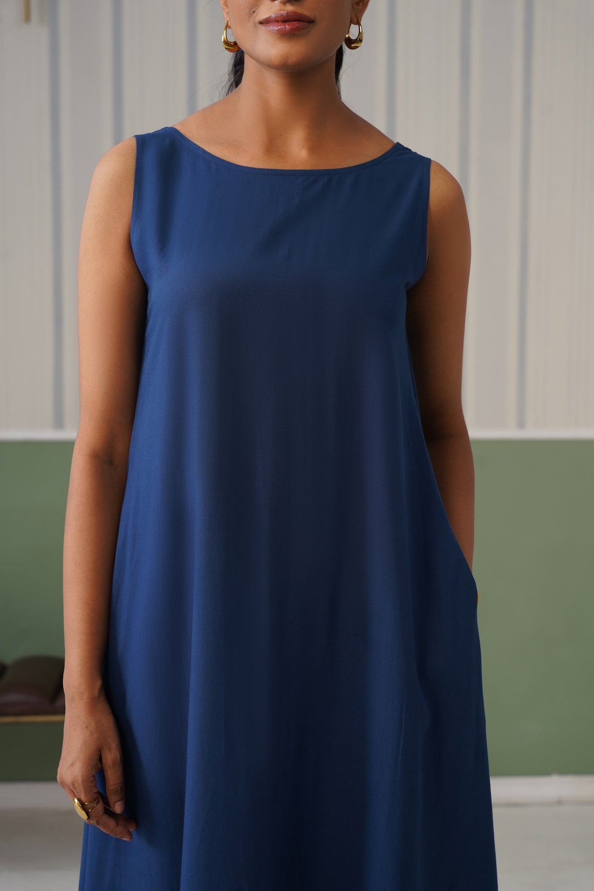 Indigo blue rayon flare dress with pocket [ Premium 100% Rayon, Liva Certified ]